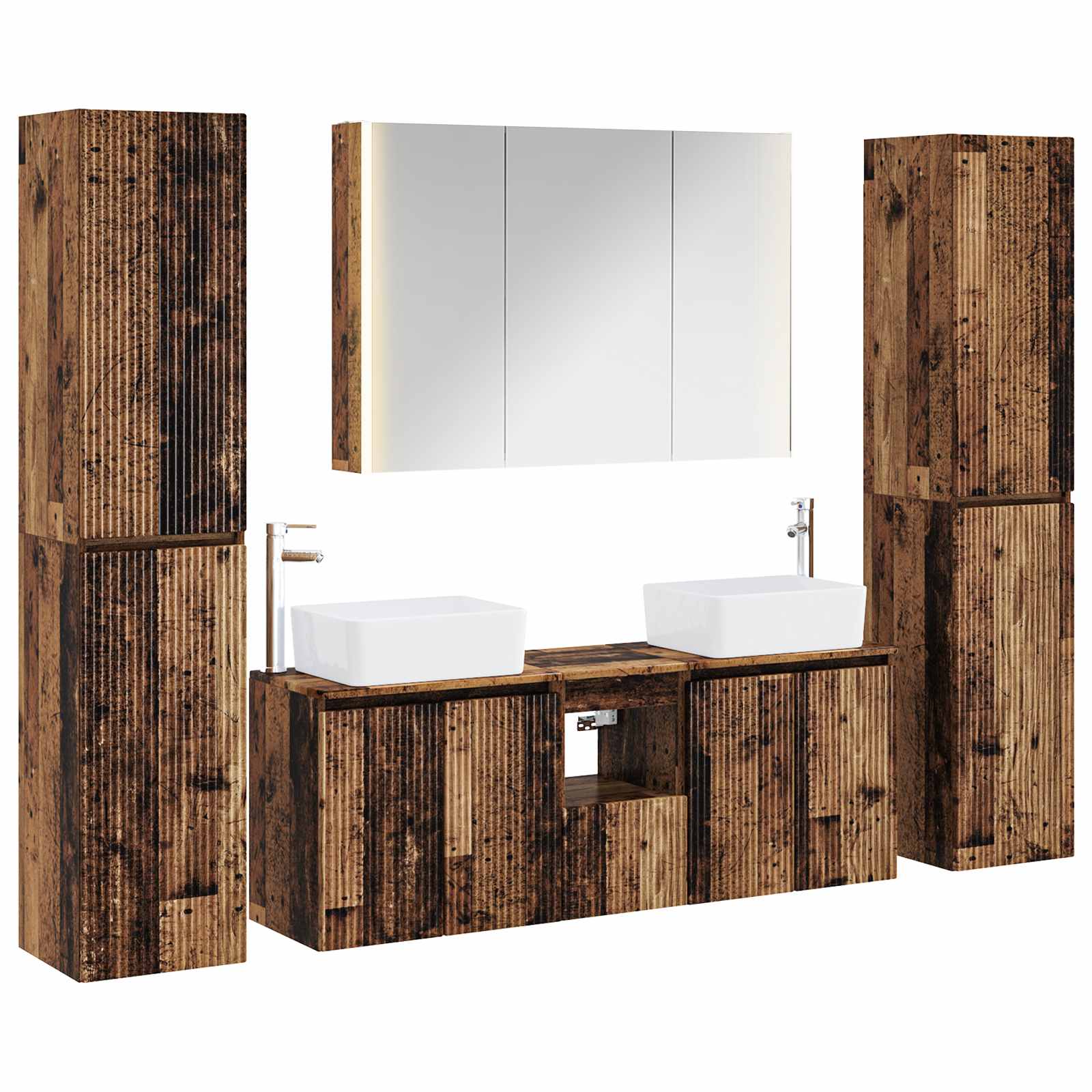 vidaXL Badkamermeubelset 6 pcs Wit Bewerkt hout en glas