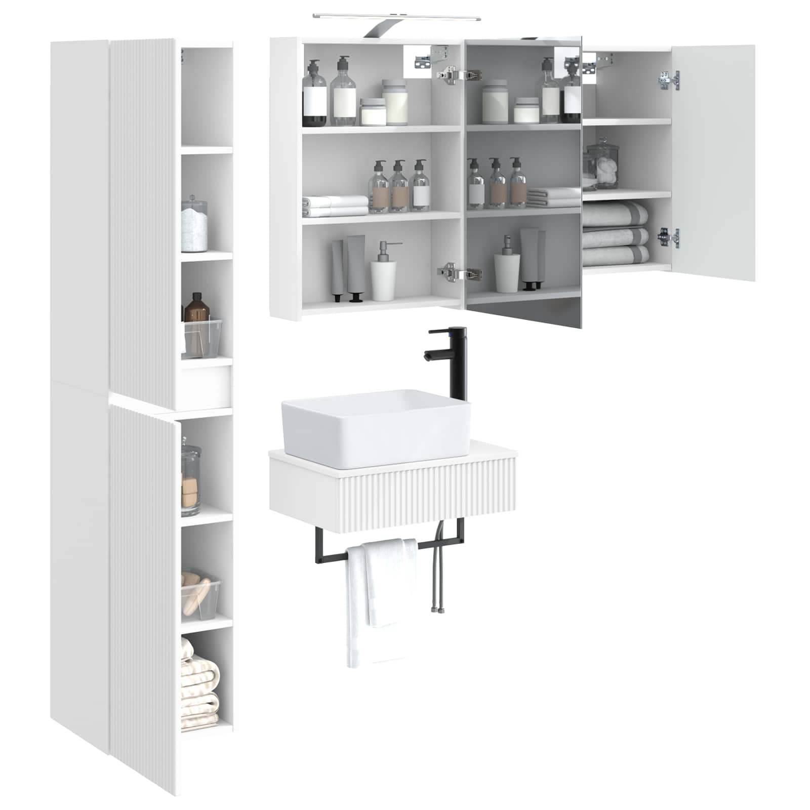 vidaXL Badkamermeubelset 5 pcs Wit Bewerkt hout en glas