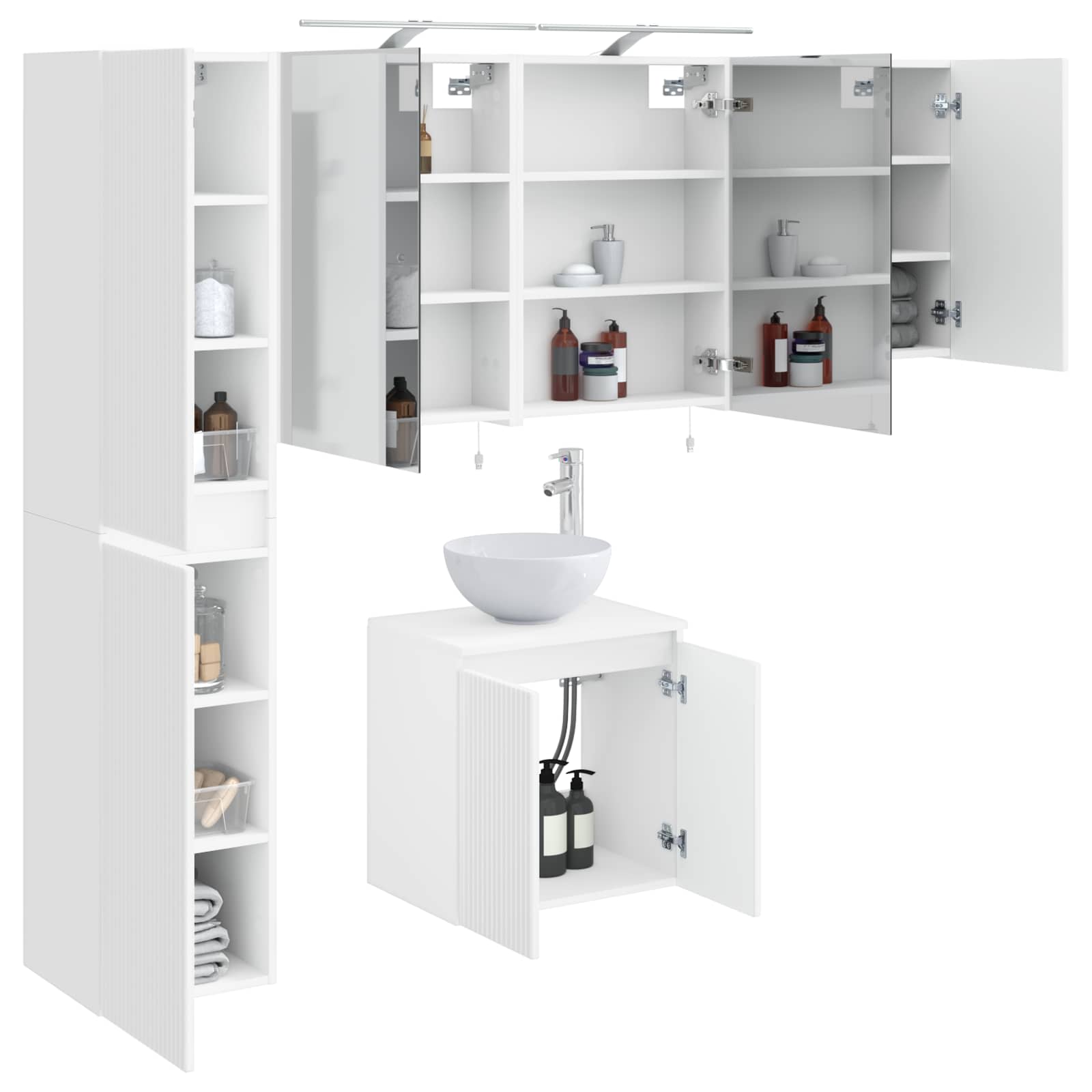vidaXL Badkamerkastenset 5 pcs Wit 50 x 14,5 x 70 cm Bewerkt hout