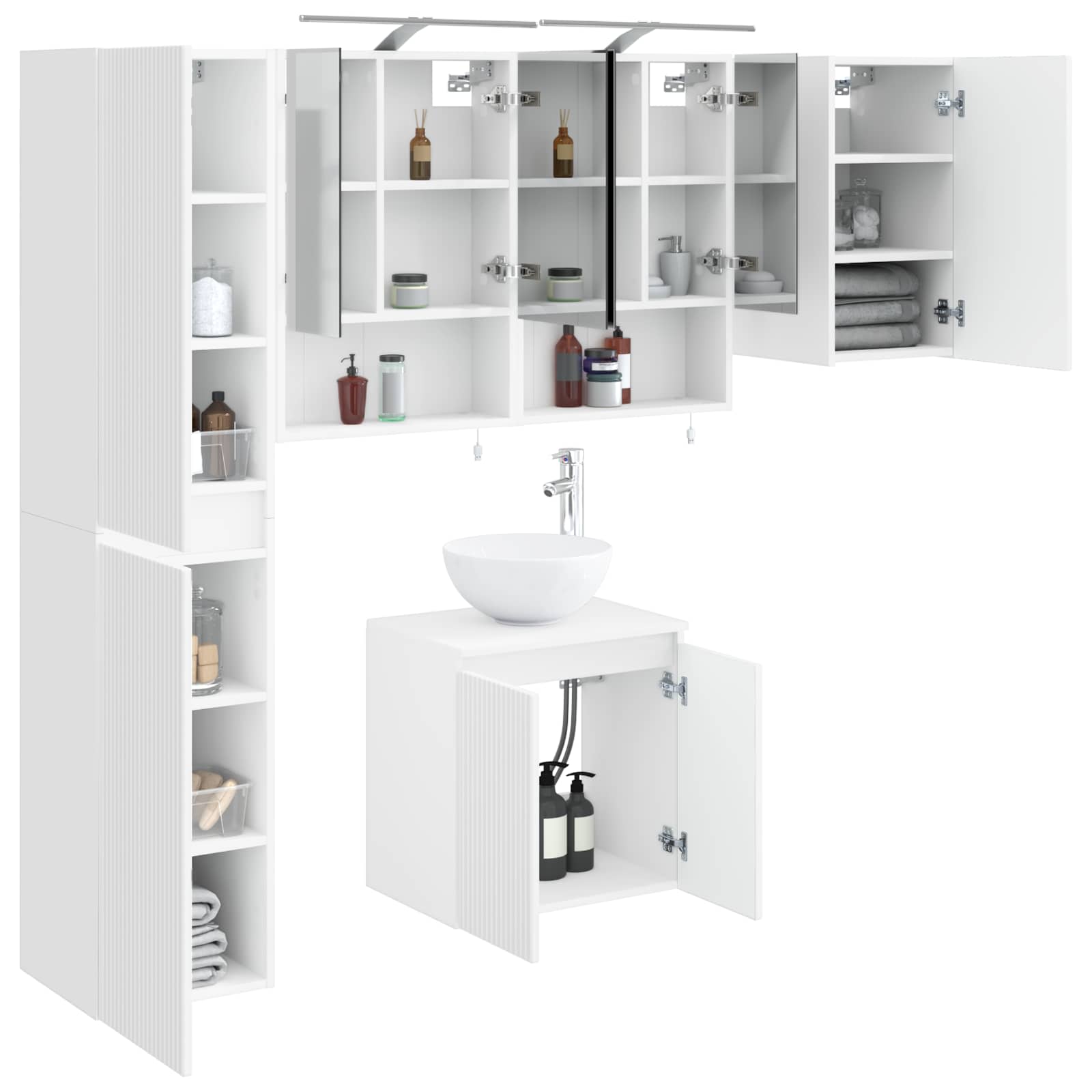 vidaXL Badkamerkastenset 5 pcs Wit 50 x 14,5 x 70 cm Bewerkt hout