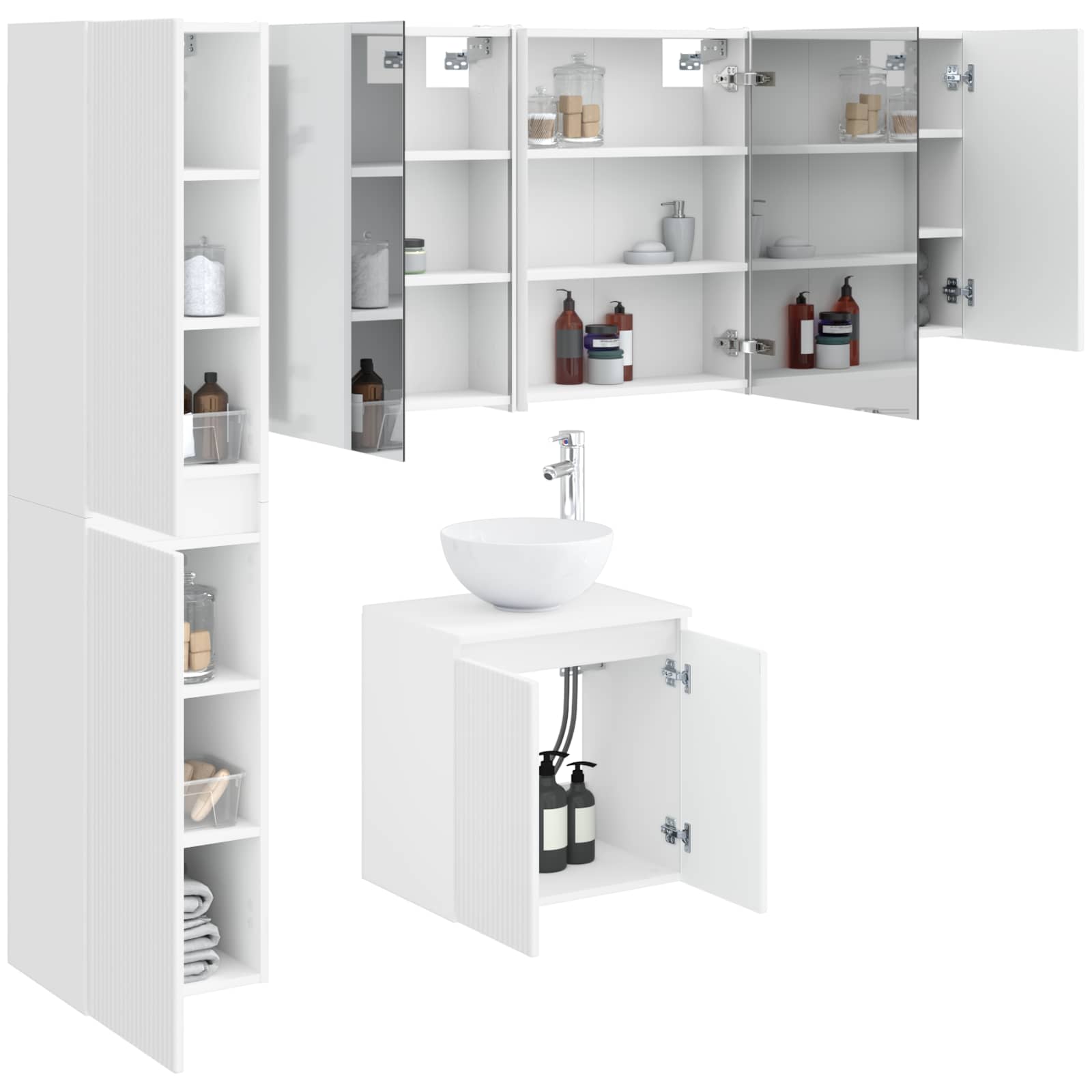 vidaXL Badkamerkastenset 5 pcs Wit 53 x 15,5 x 70 cm Bewerkt hout