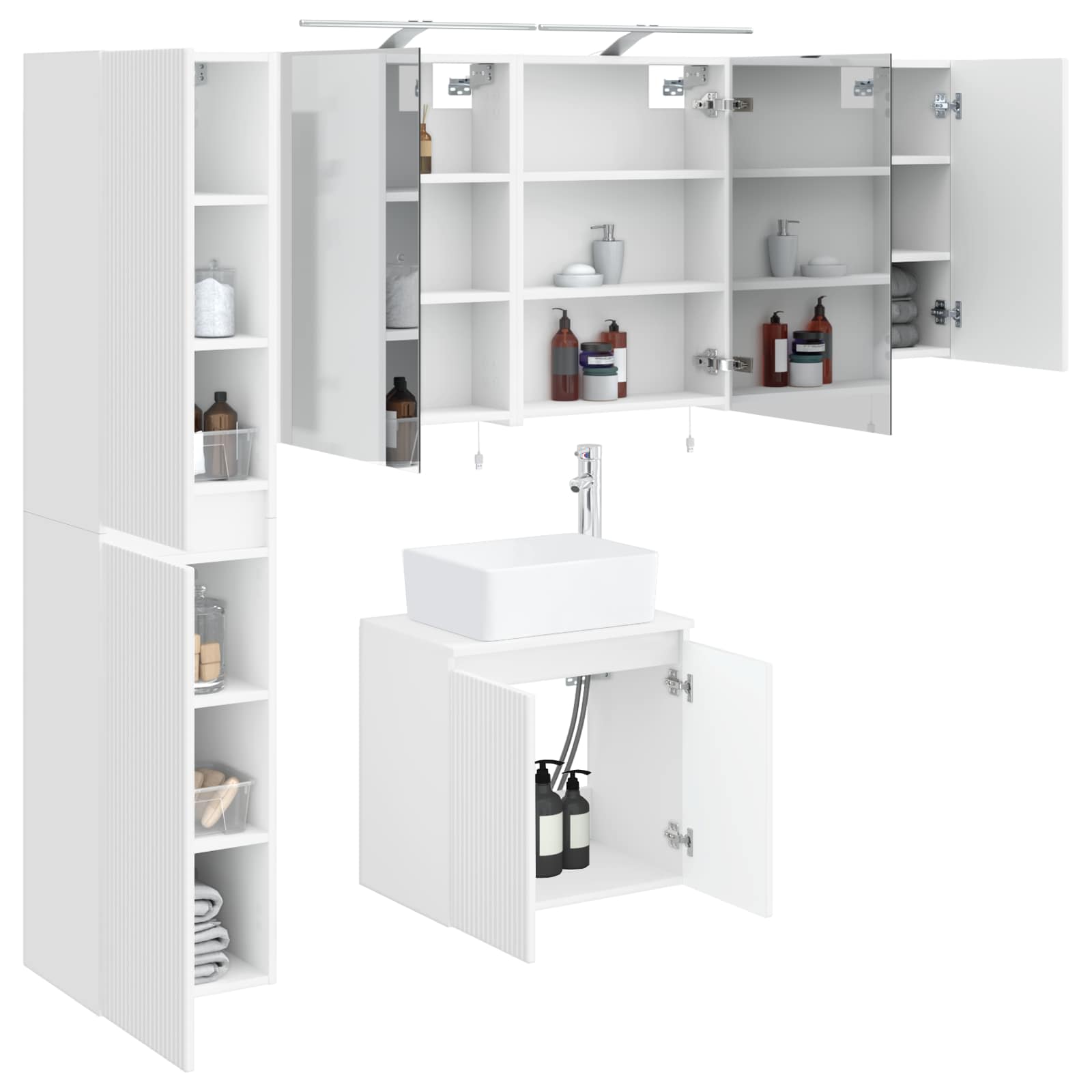 vidaXL Badkamerkastenset 5 pcs Wit 50 x 14,5 x 70 cm Bewerkt hout