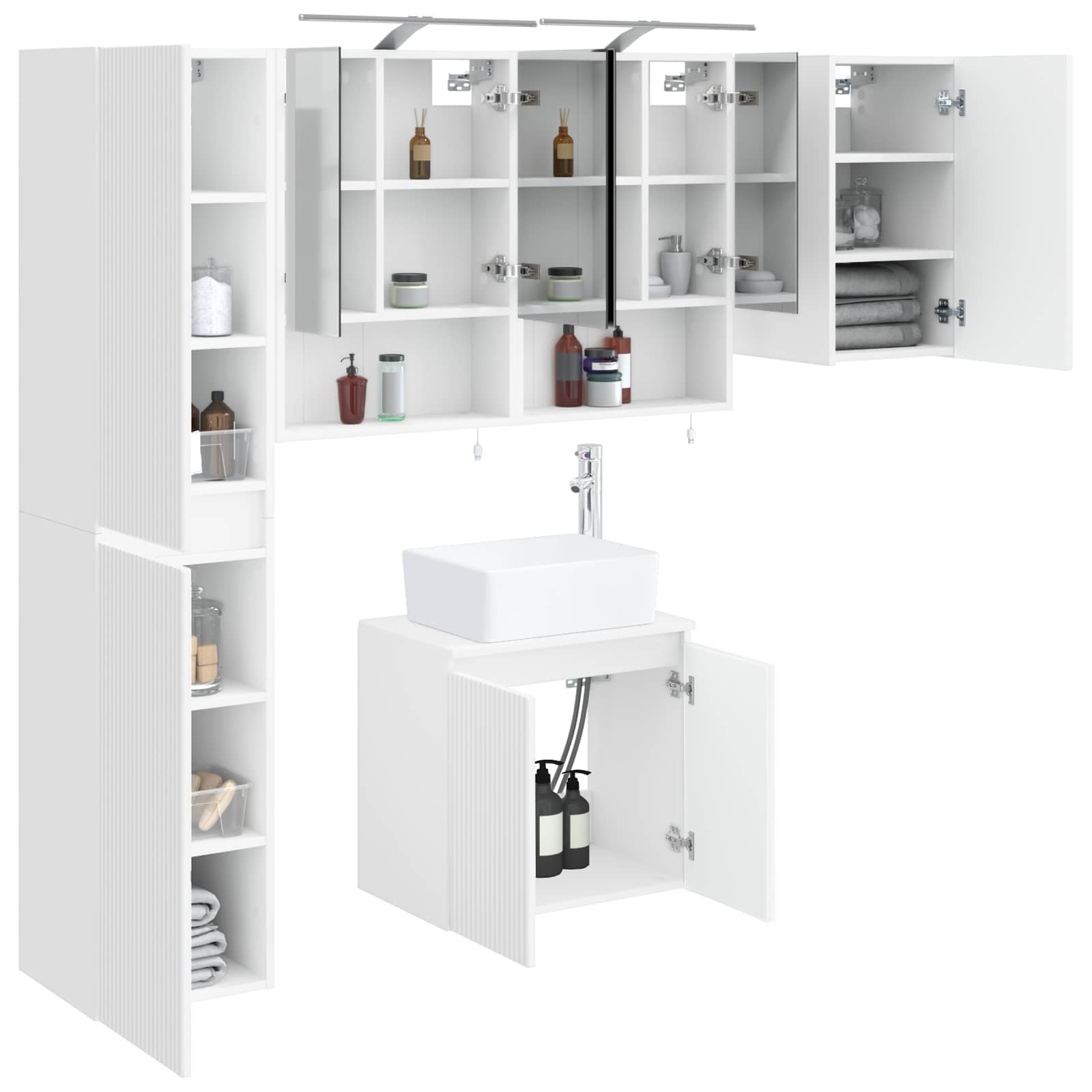 vidaXL Badkamerkastenset 5 pcs Wit 50 x 14,5 x 70 cm Bewerkt hout