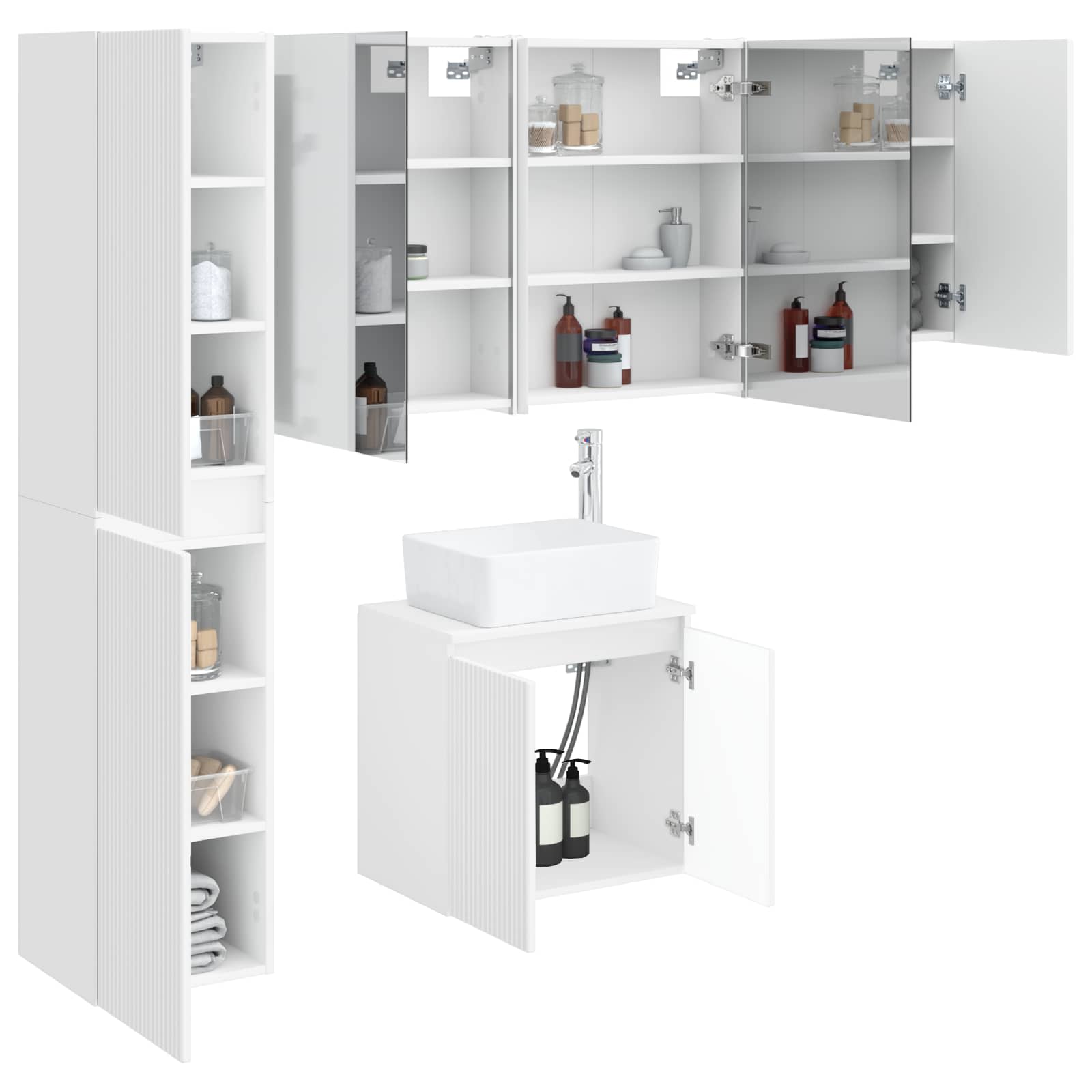 vidaXL Badkamerkastenset 5 pcs Wit 53 x 15,5 x 70 cm Bewerkt hout