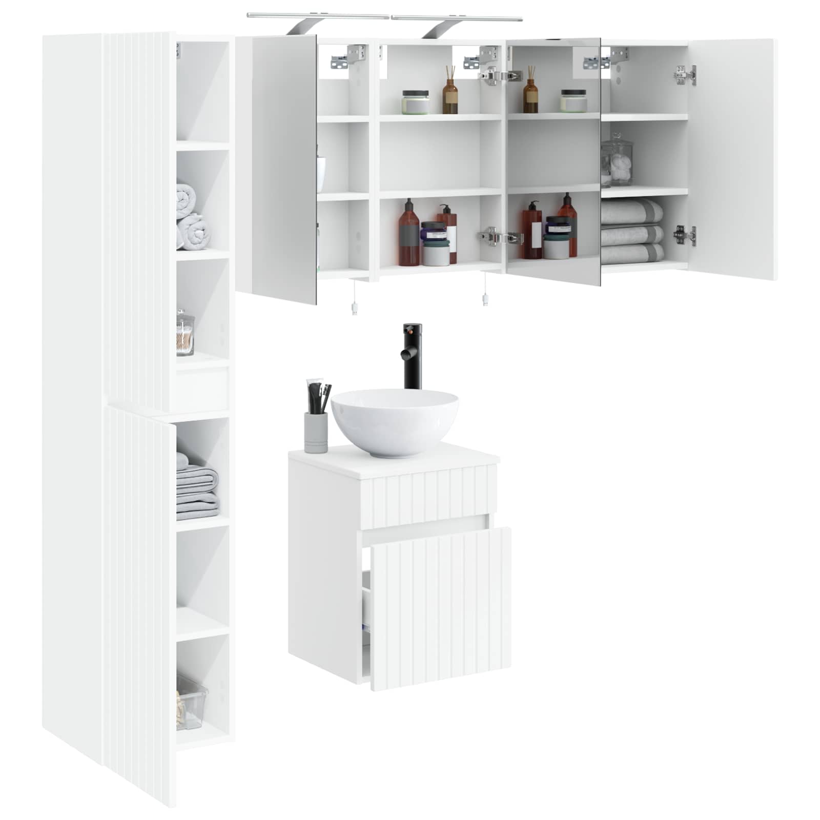 vidaXL Badkamerkastenset 5 pcs Wit 40 x 10,5 x 60,5 cm Bewerkt hout