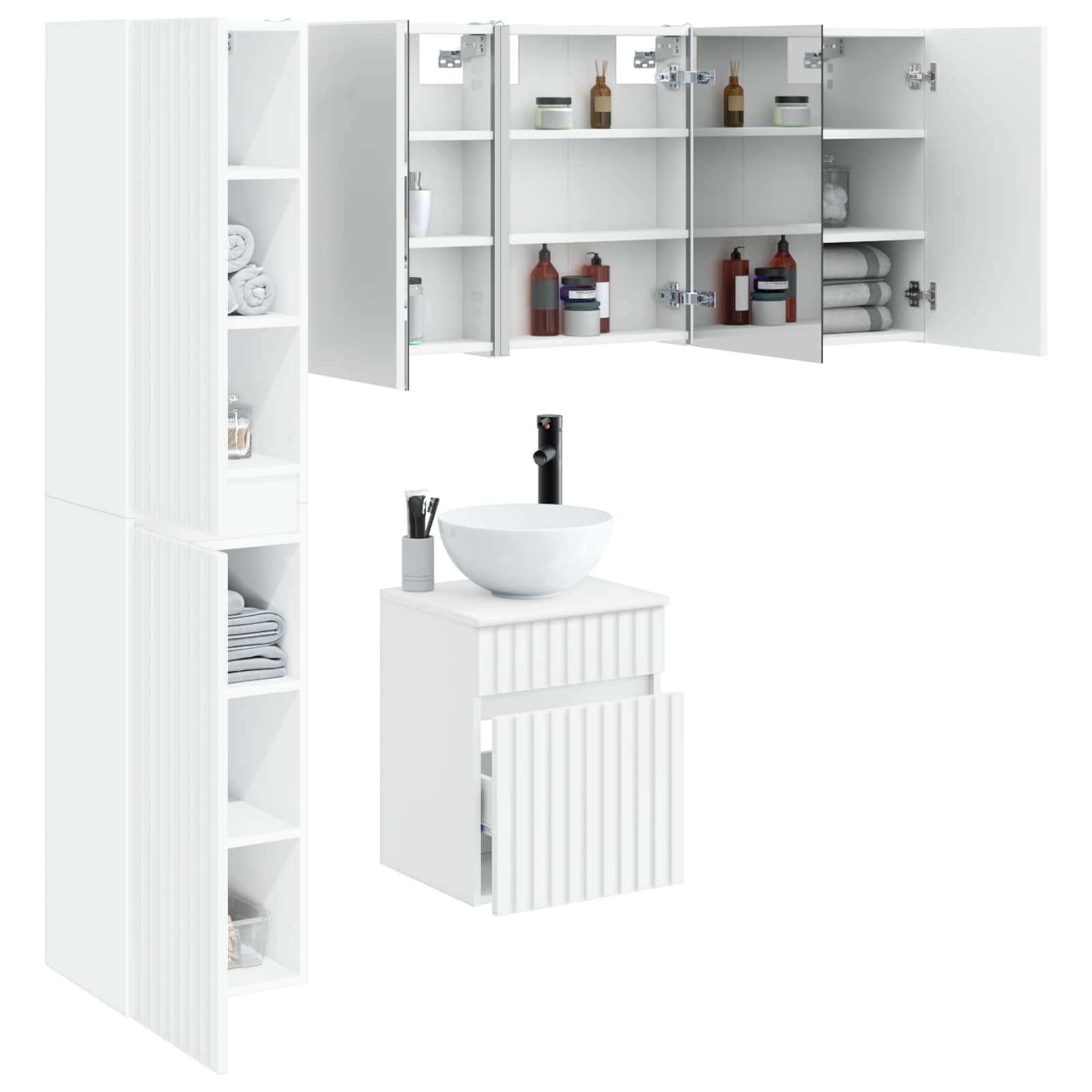 vidaXL Badkamerkastenset 5 pcs Wit 43 x 11,5 x 60,5 cm Bewerkt hout