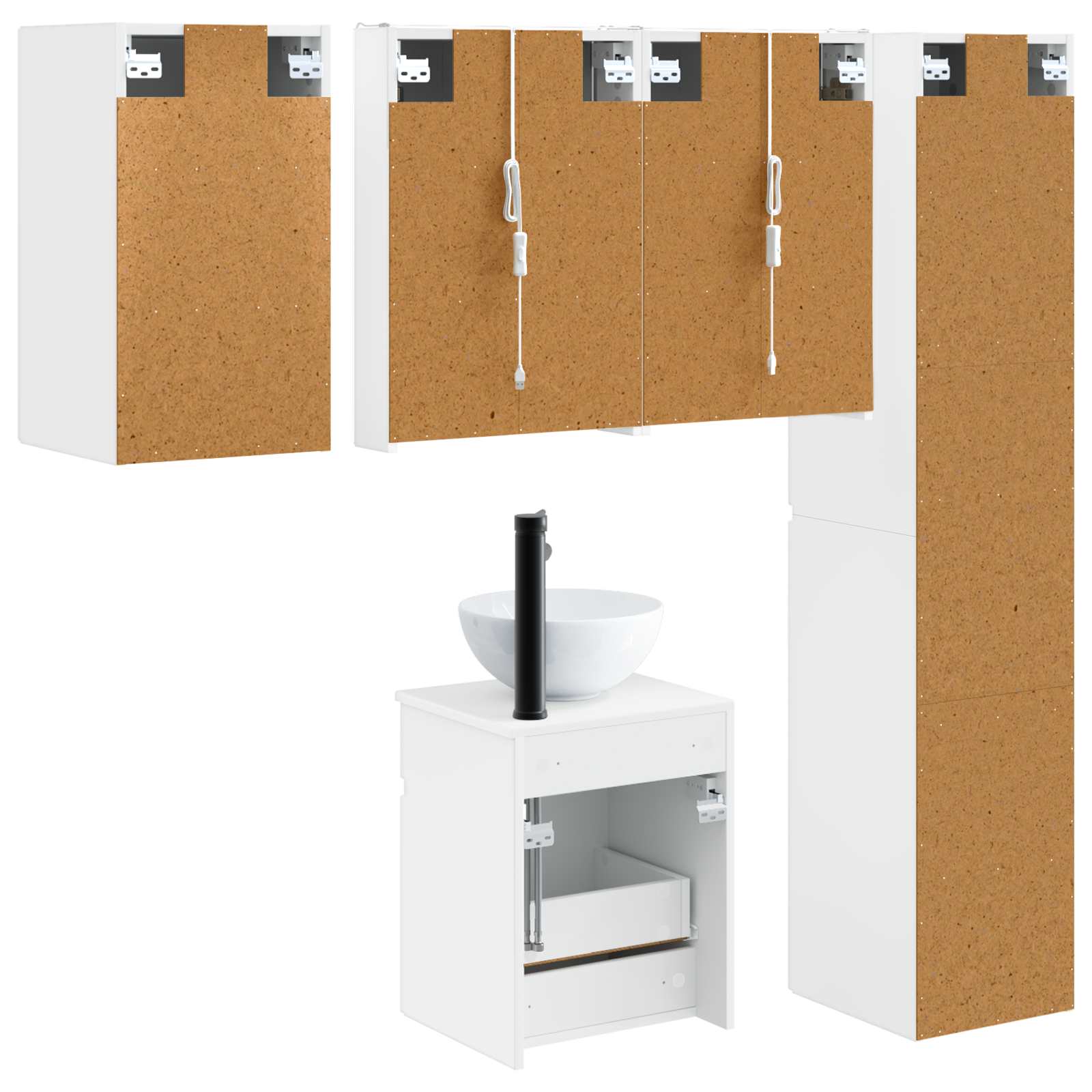 vidaXL Badkamerkastenset 5 pcs Wit 43 x 11,5 x 60,5 cm Bewerkt hout