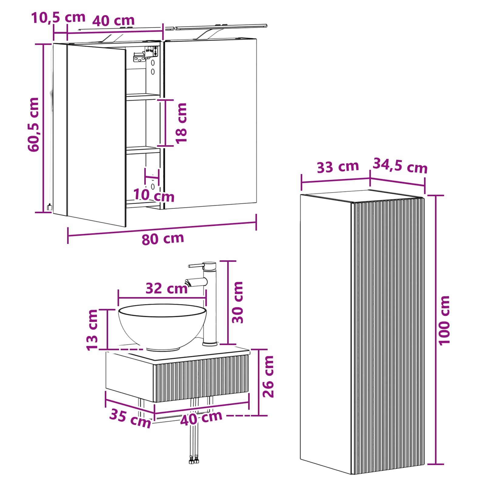 vidaXL Badkamerkastenset 4 pcs Wit 40 x 10,5 x 60,5 cm Bewerkt hout