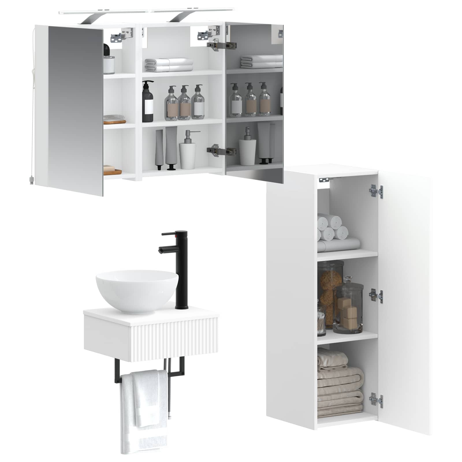 vidaXL Badkamerkastenset 4 pcs Wit 40 x 10,5 x 60,5 cm Bewerkt hout