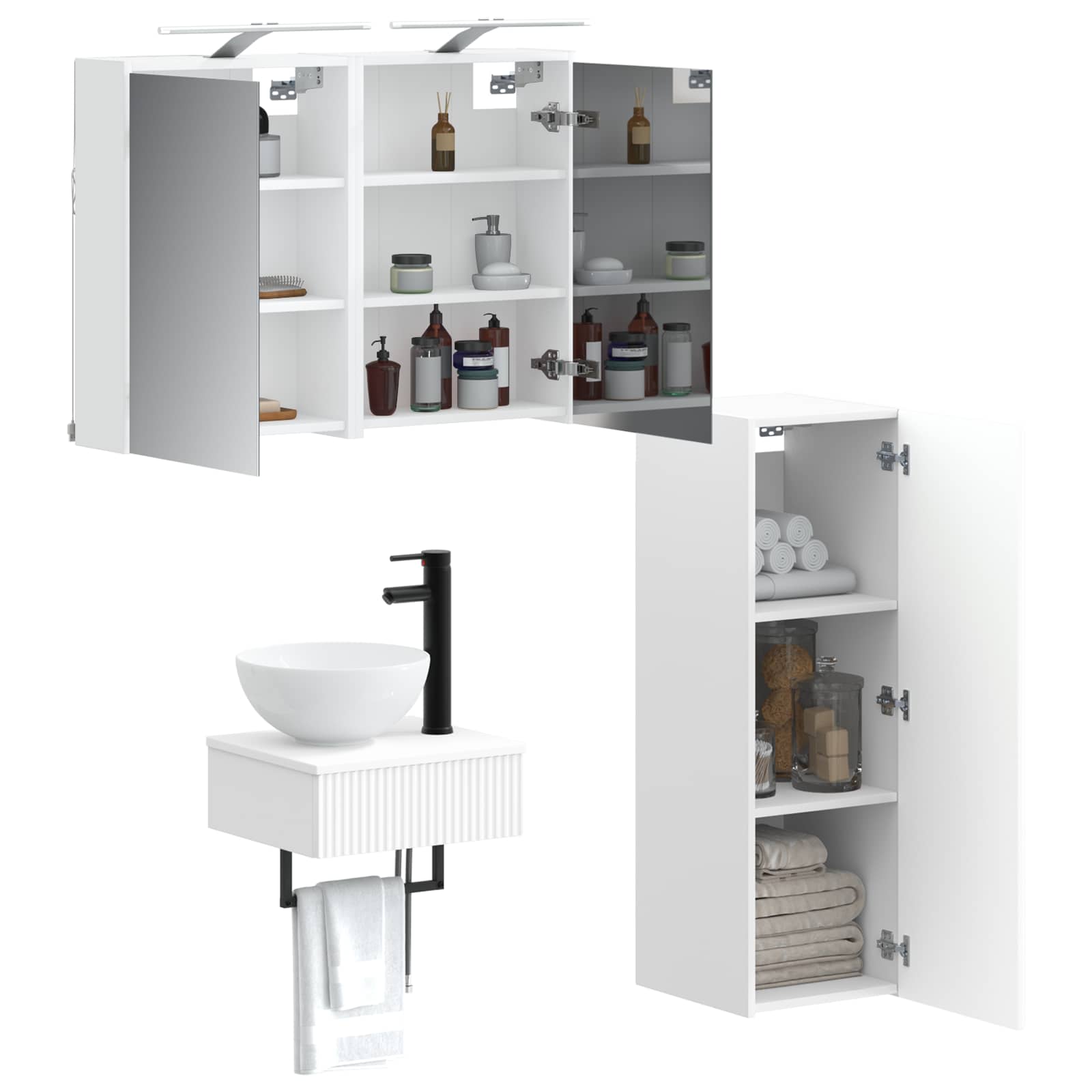 vidaXL Badkamerkastenset 4 pcs Wit 43 x 16 x 62,5 cm Bewerkt hout