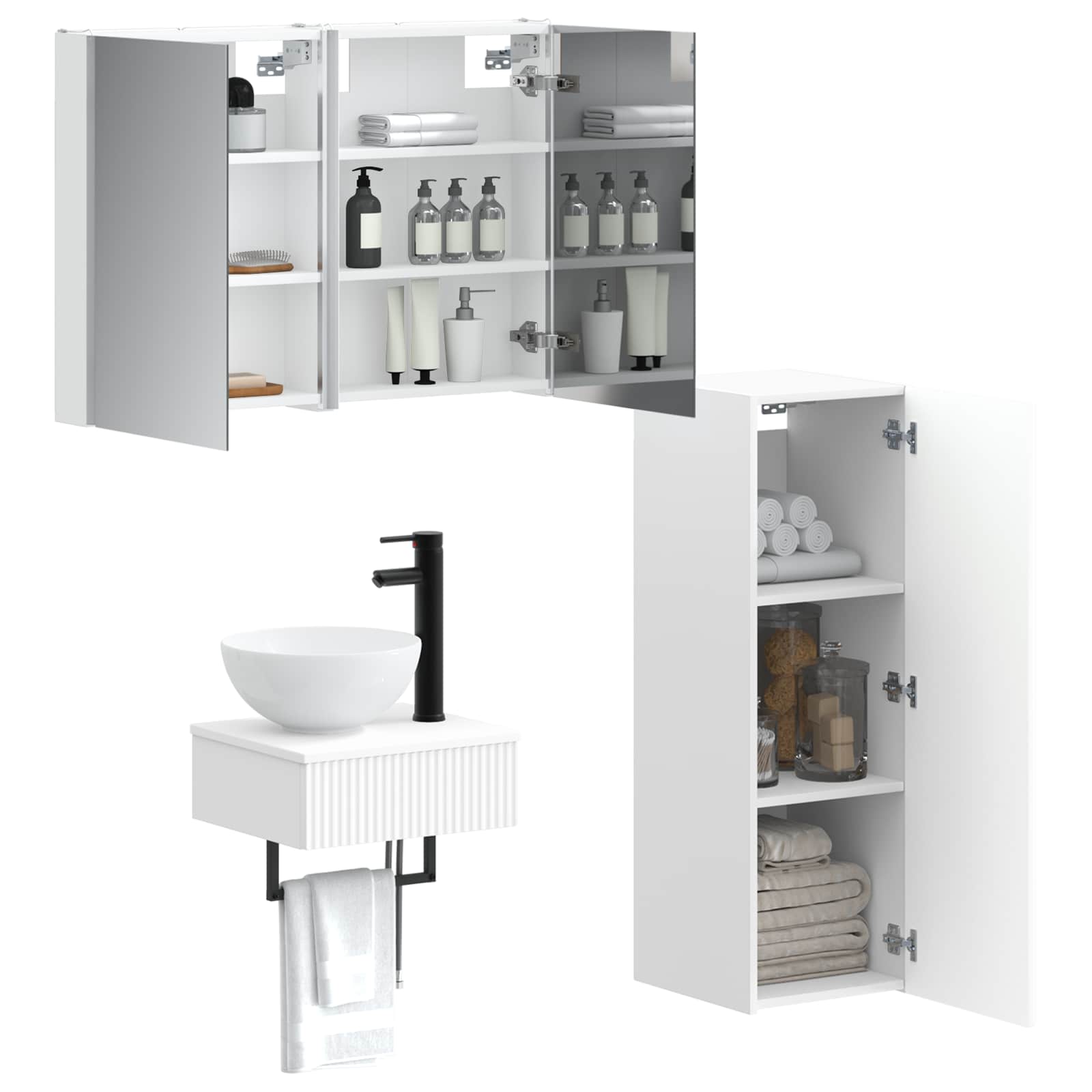vidaXL Badkamerkastenset 4 pcs Wit 43 x 11,5 x 60,5 cm Bewerkt hout