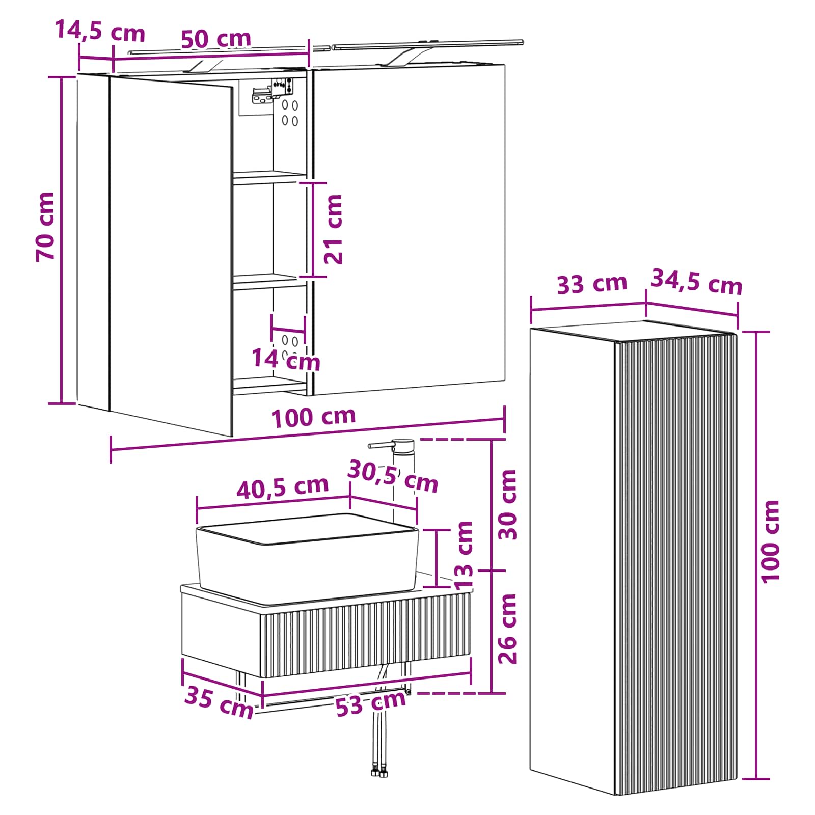 vidaXL Badkamerkastenset 4 pcs Wit 50 x 14,5 x 70 cm Bewerkt hout