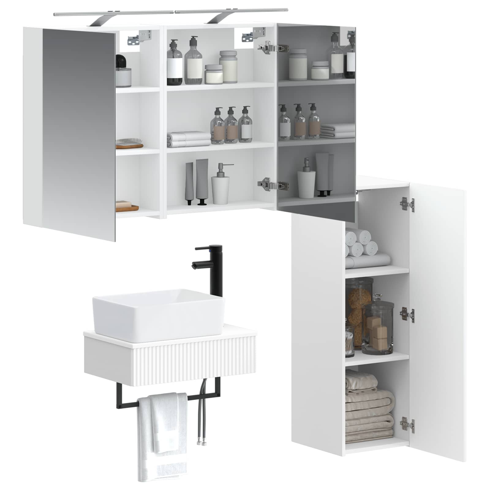 vidaXL Badkamerkastenset 4 pcs Wit 50 x 14,5 x 70 cm Bewerkt hout