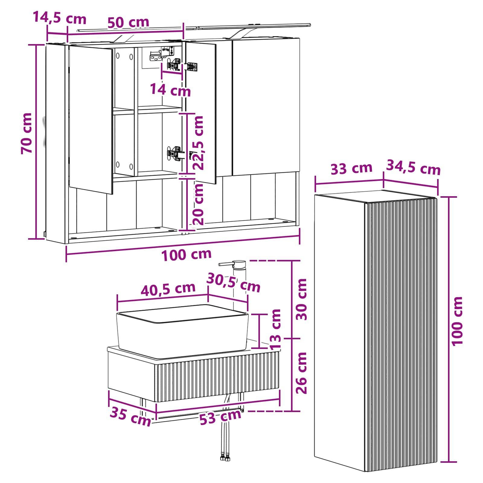 vidaXL Badkamerkastenset 4 pcs Wit 50 x 14,5 x 70 cm Bewerkt hout