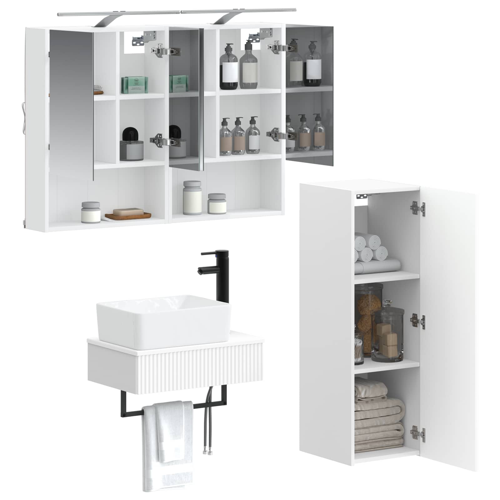 vidaXL Badkamerkastenset 4 pcs Wit 50 x 14,5 x 70 cm Bewerkt hout