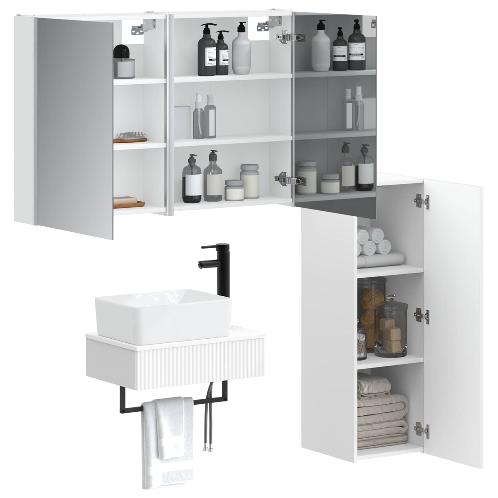 vidaXL Badkamermeubelset 4 pcs Wit Bewerkt hout en glas
