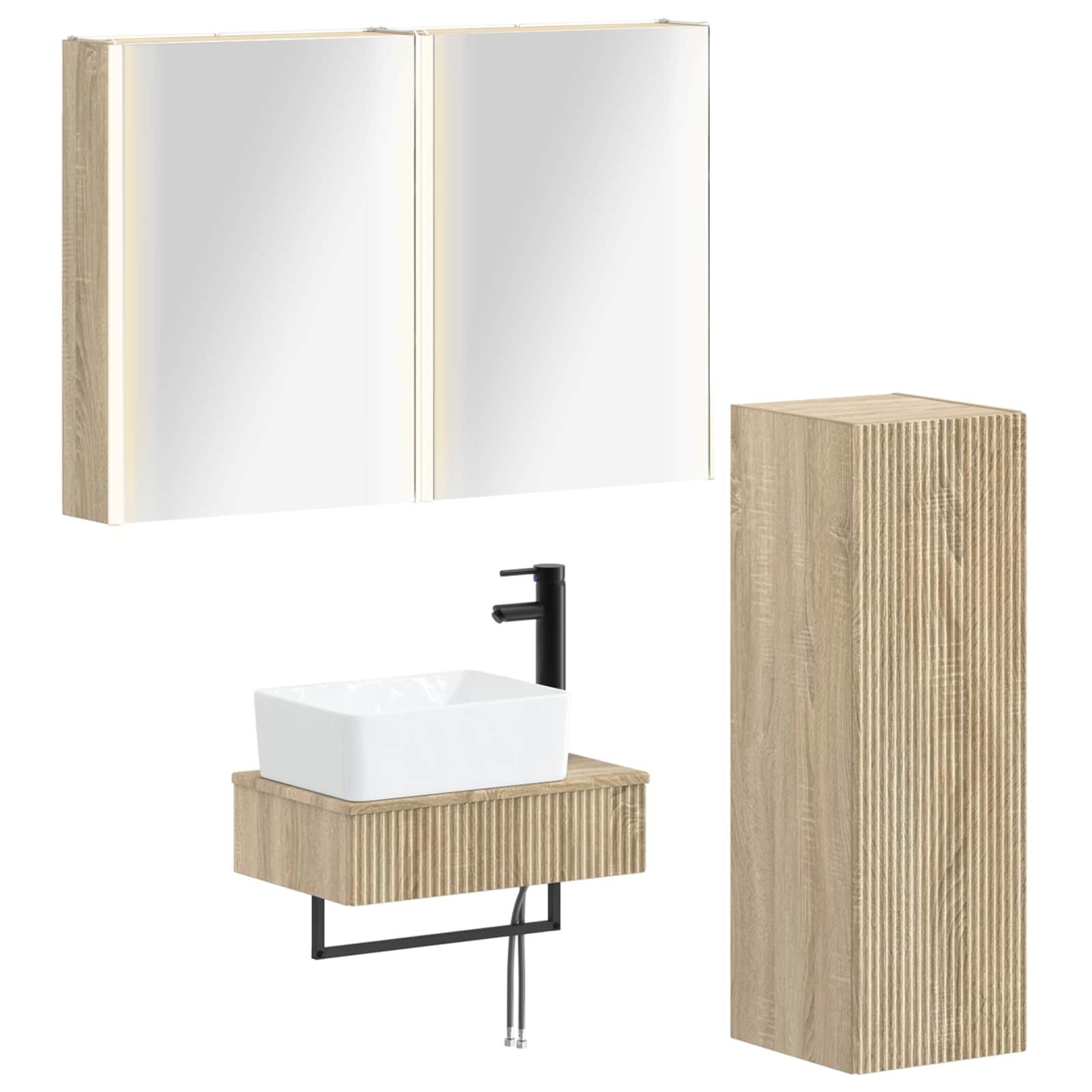 vidaXL Badkamermeubelset 4 pcs Wit Bewerkt hout en glas
