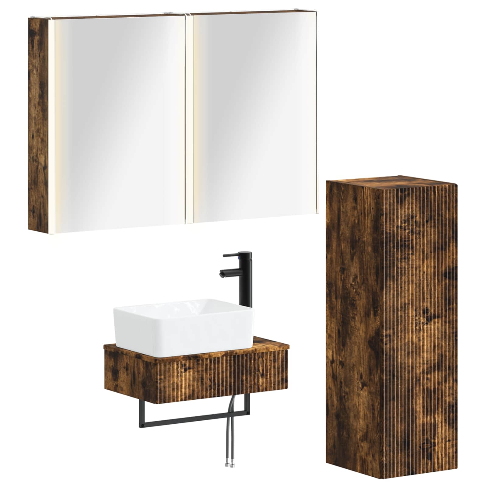 vidaXL Badkamermeubelset 4 pcs Wit Bewerkt hout en glas