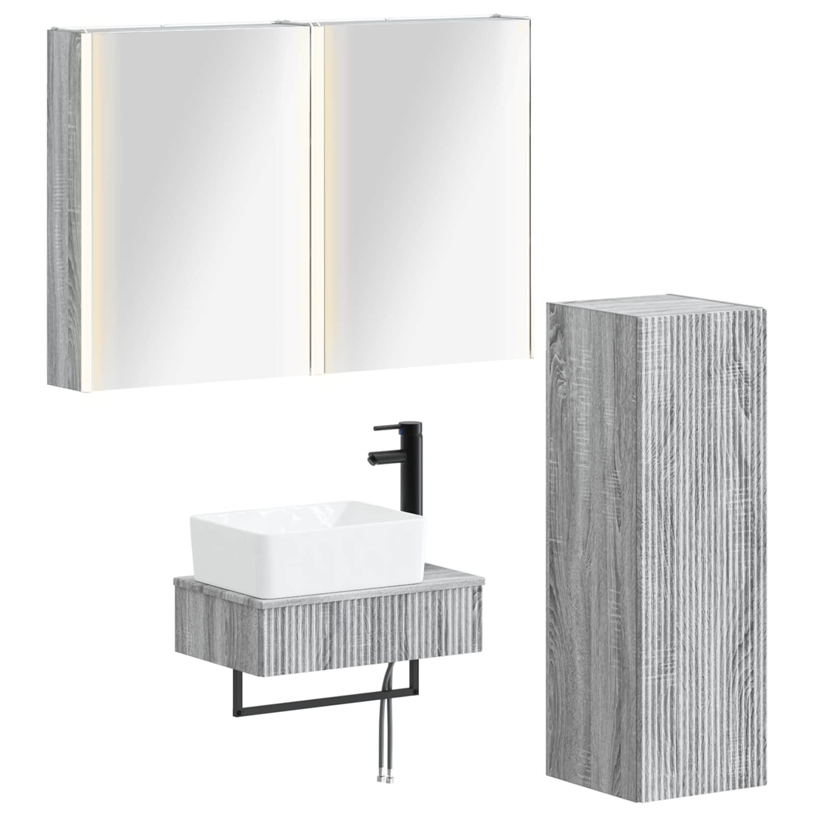vidaXL Badkamermeubelset 4 pcs Wit Bewerkt hout en glas
