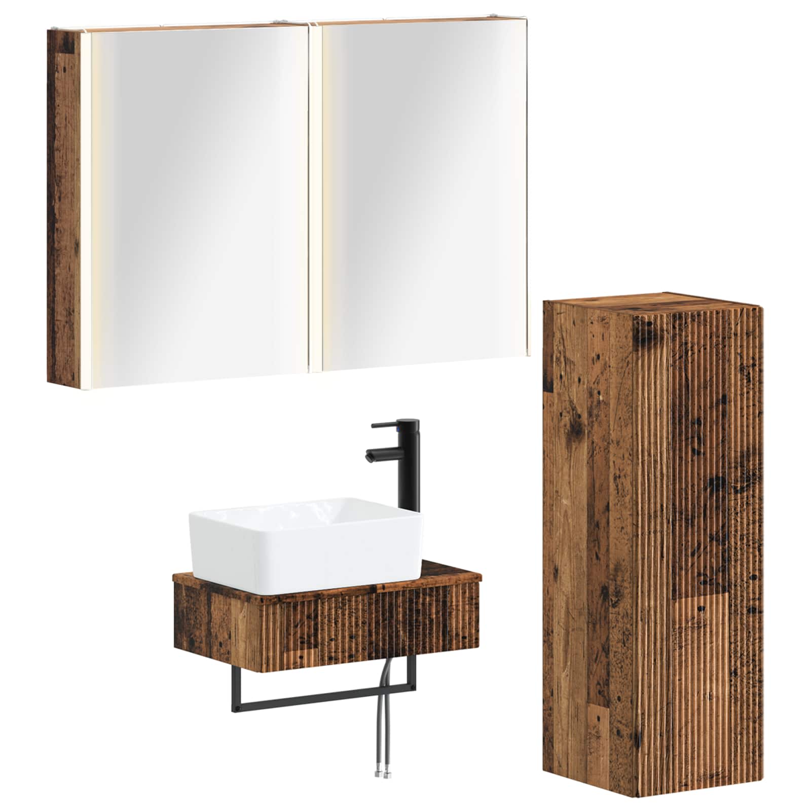 vidaXL Badkamermeubelset 4 pcs Wit Bewerkt hout en glas