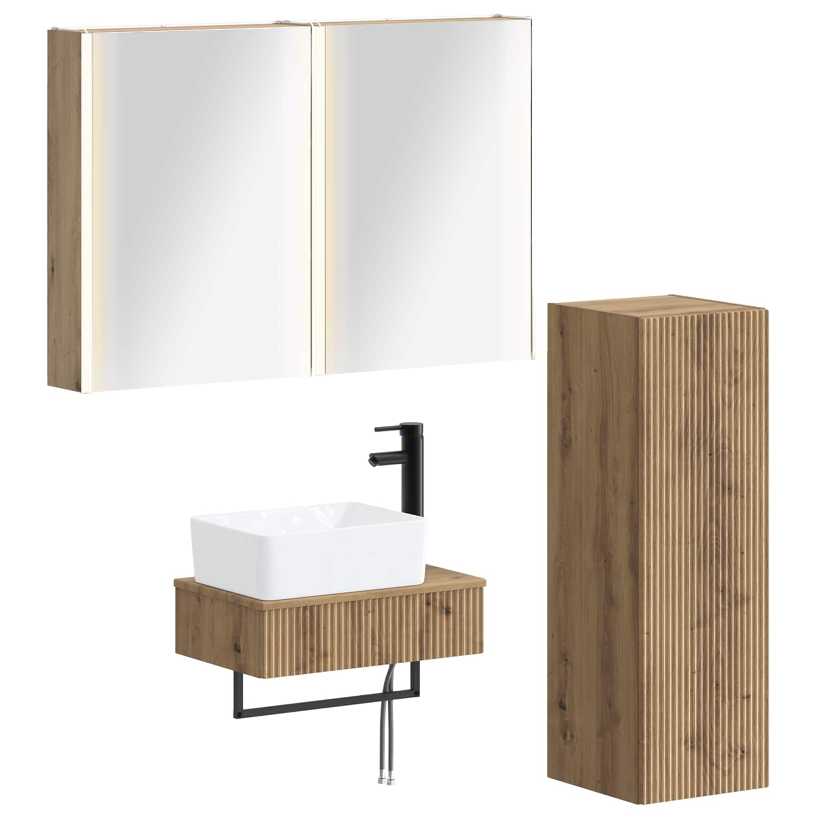 vidaXL Badkamermeubelset 4 pcs Wit Bewerkt hout en glas