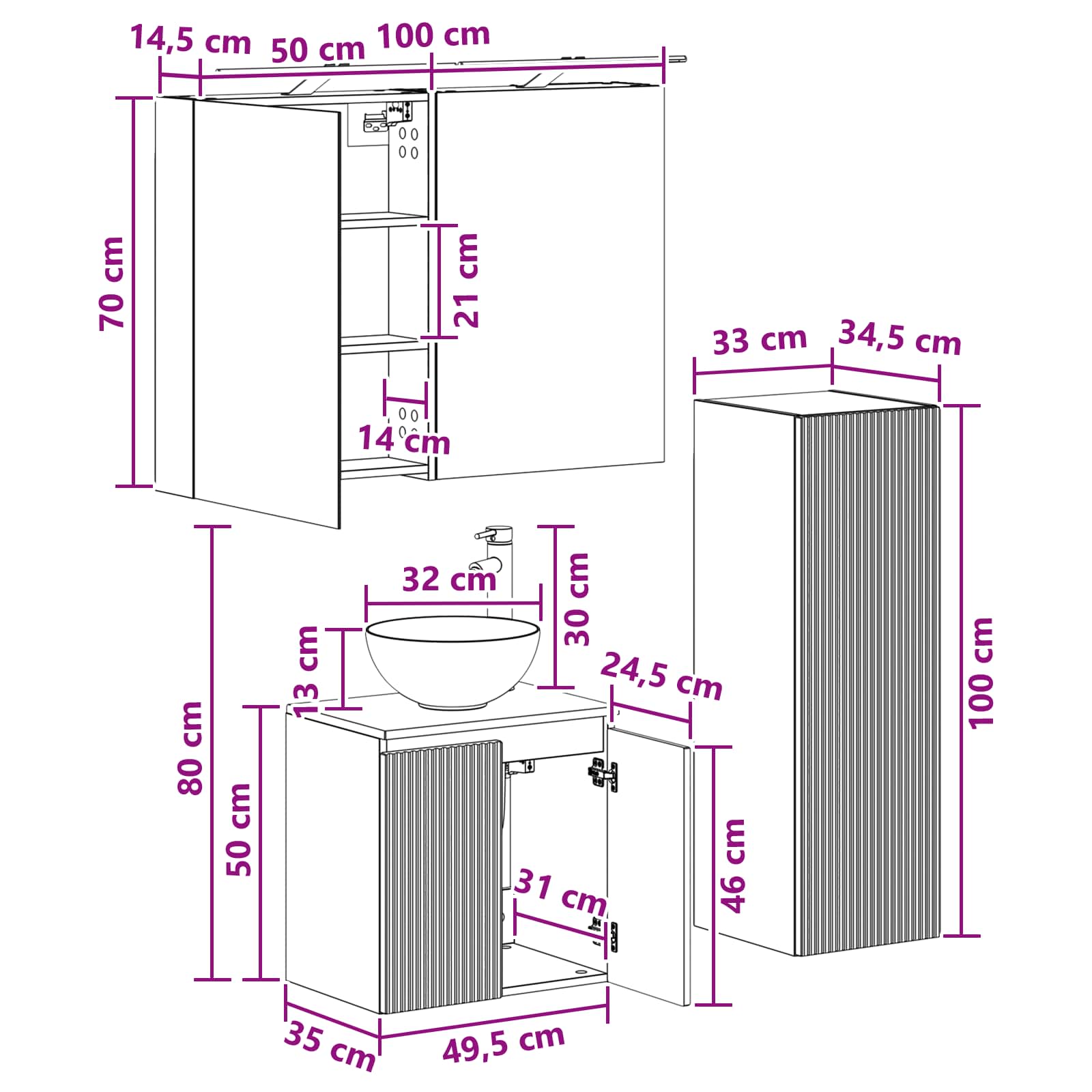 vidaXL Badkamermeubelset 4 pcs Wit Bewerkt hout en glas