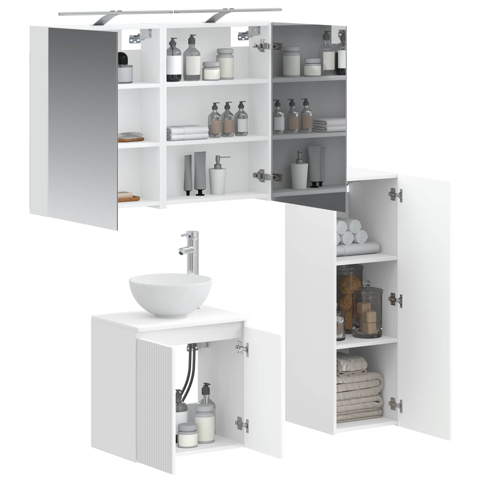 vidaXL Badkamermeubelset 4 pcs Wit Bewerkt hout en glas