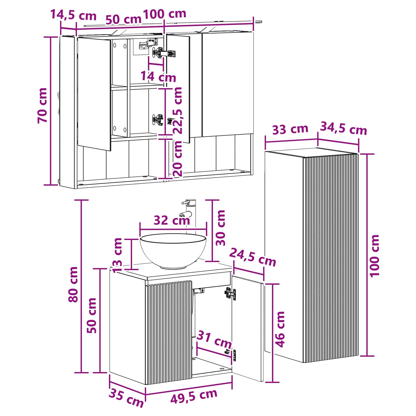 vidaXL Badkamermeubelset 4 pcs Wit Bewerkt hout en glas