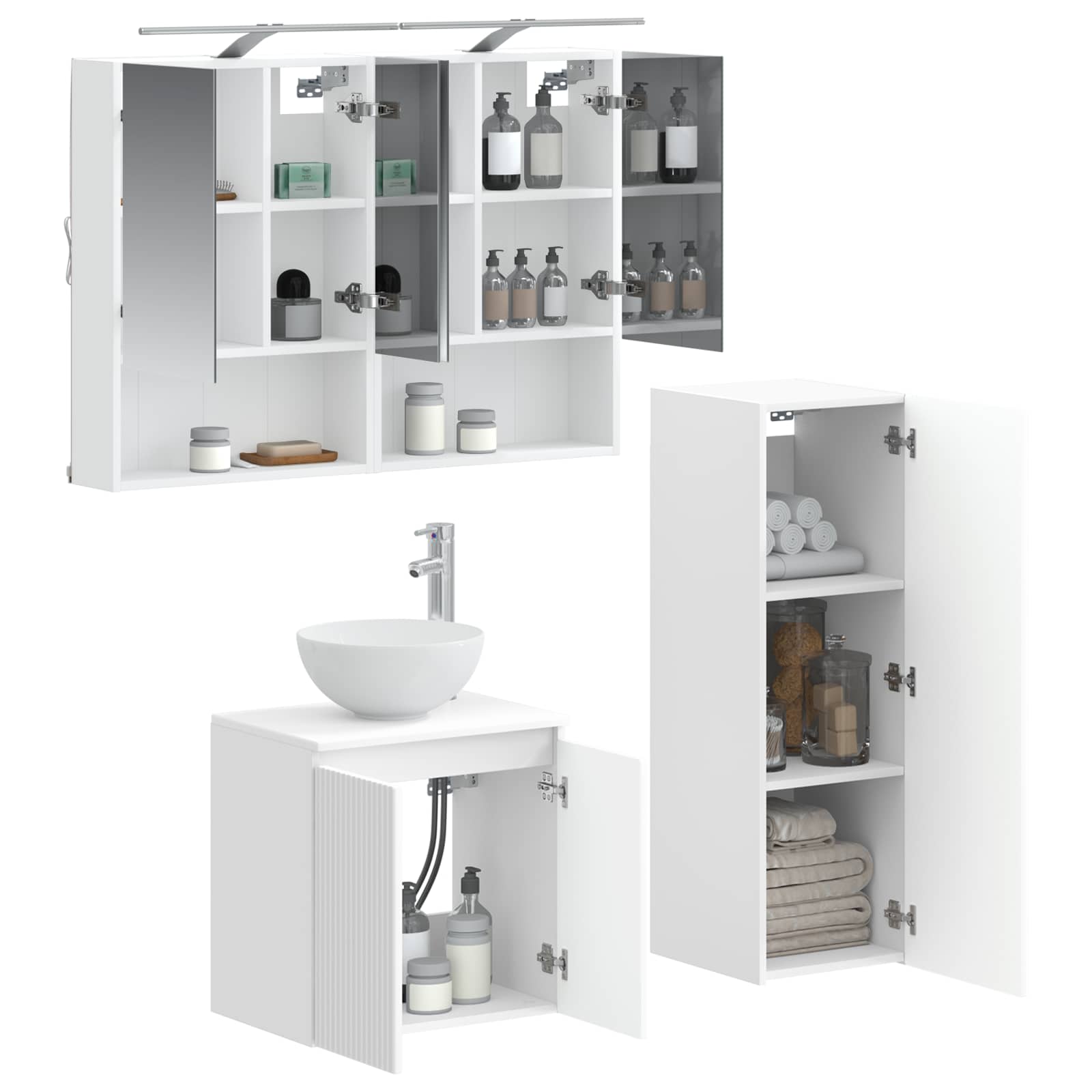 vidaXL Badkamermeubelset 4 pcs Wit Bewerkt hout en glas