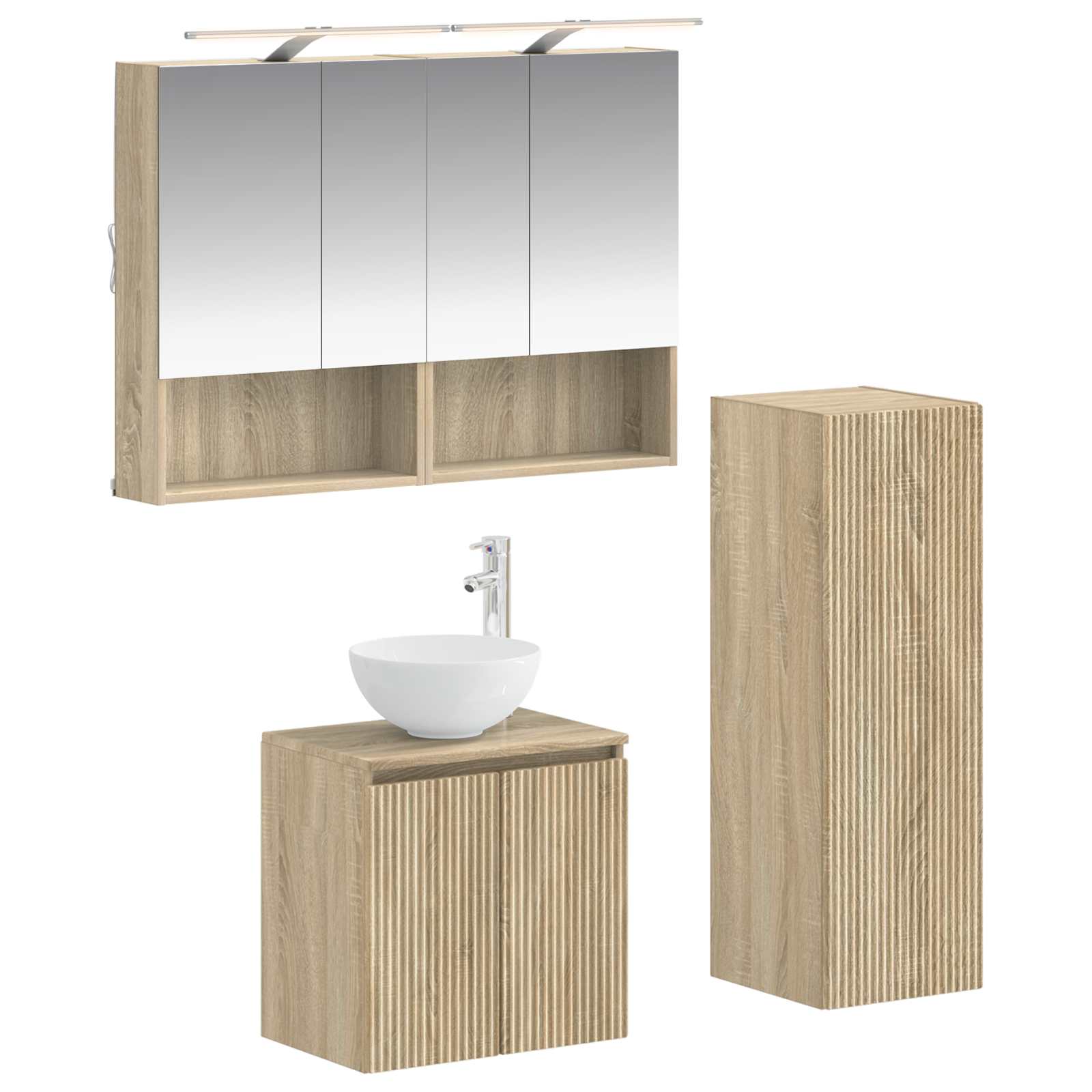vidaXL Badkamermeubelset 4 pcs Wit Bewerkt hout en glas