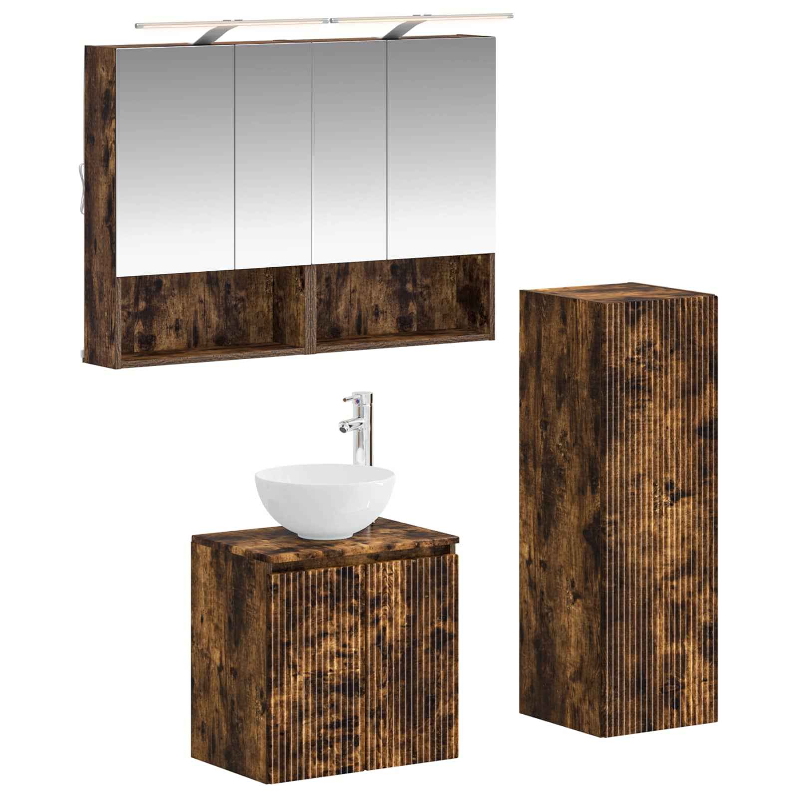 vidaXL Badkamermeubelset 4 pcs Wit Bewerkt hout en glas