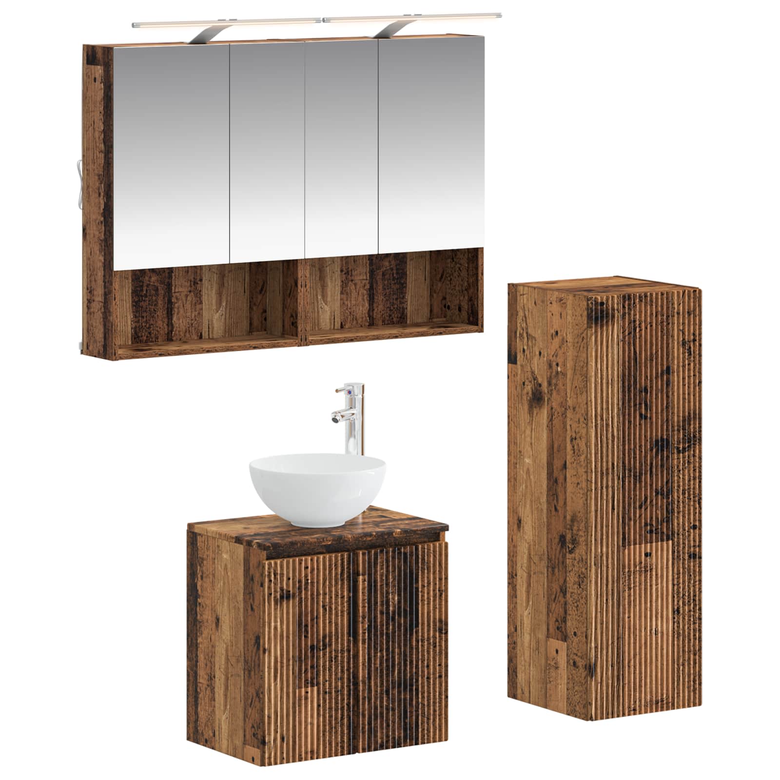 vidaXL Badkamermeubelset 4 pcs Wit Bewerkt hout en glas