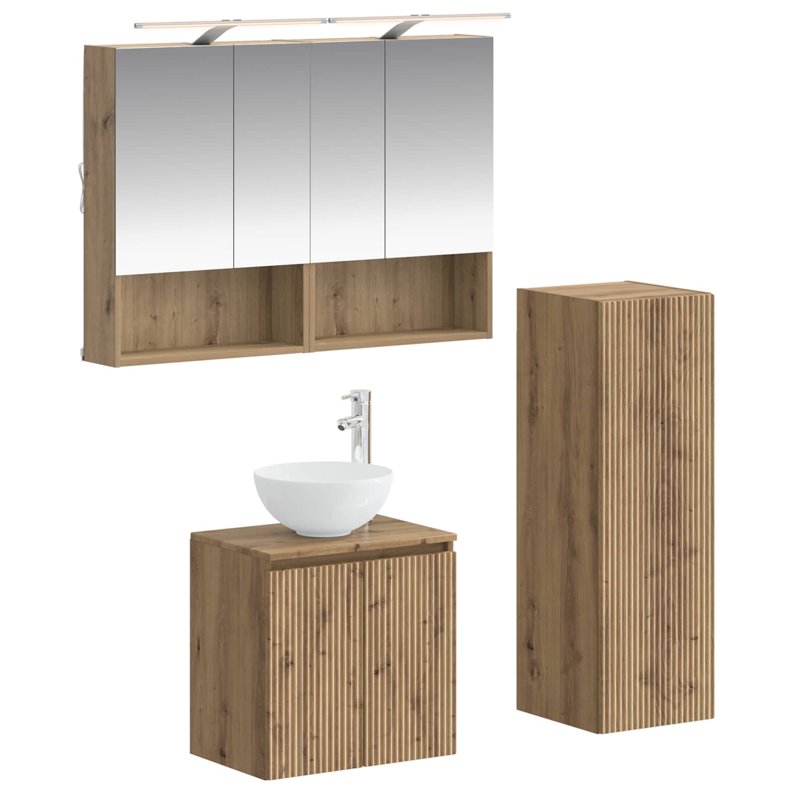 vidaXL Badkamermeubelset 4 pcs Wit Bewerkt hout en glas
