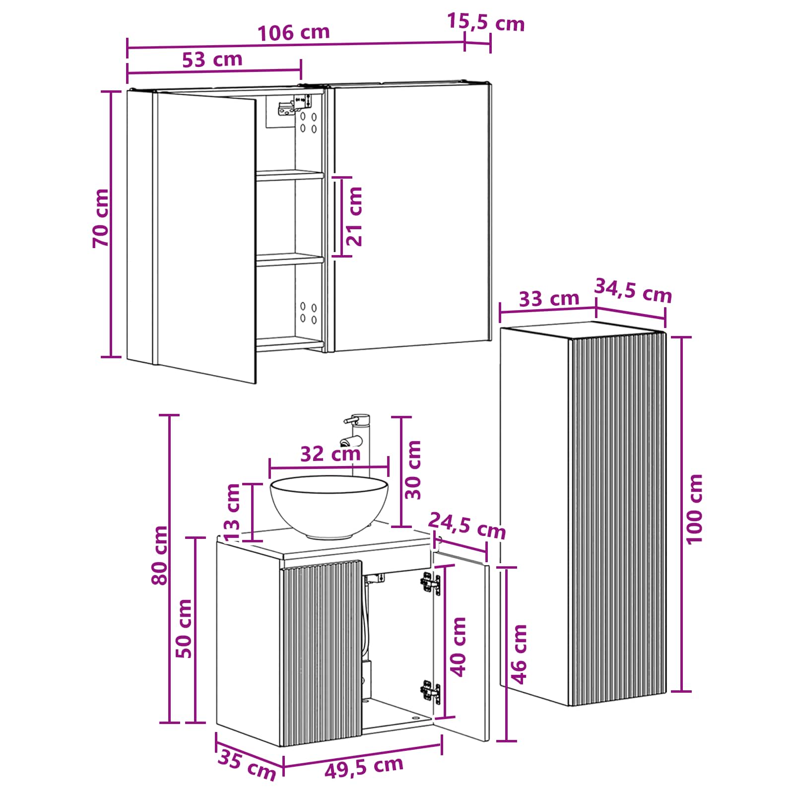 vidaXL Badkamermeubelset 4 pcs Wit Bewerkt hout en glas