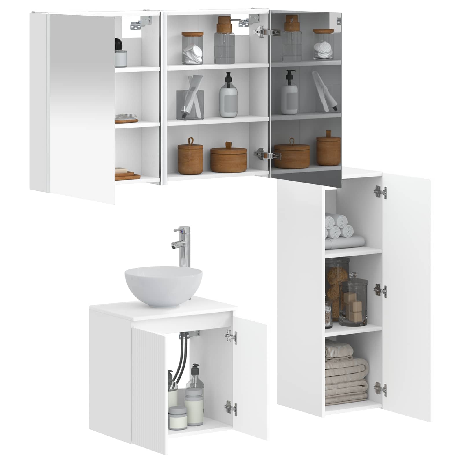 vidaXL Badkamermeubelset 4 pcs Wit Bewerkt hout en glas