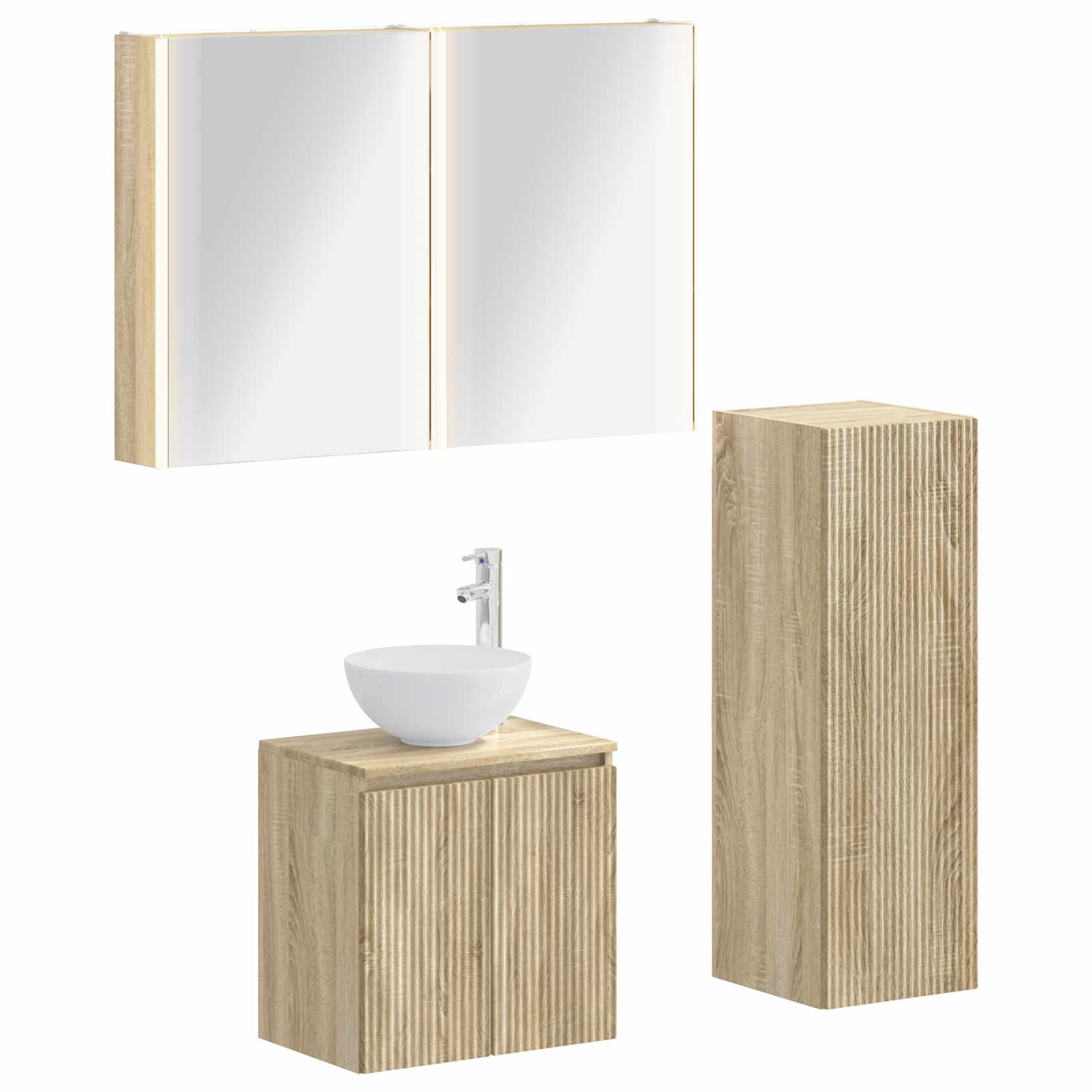 vidaXL Badkamermeubelset 4 pcs Wit Bewerkt hout en glas
