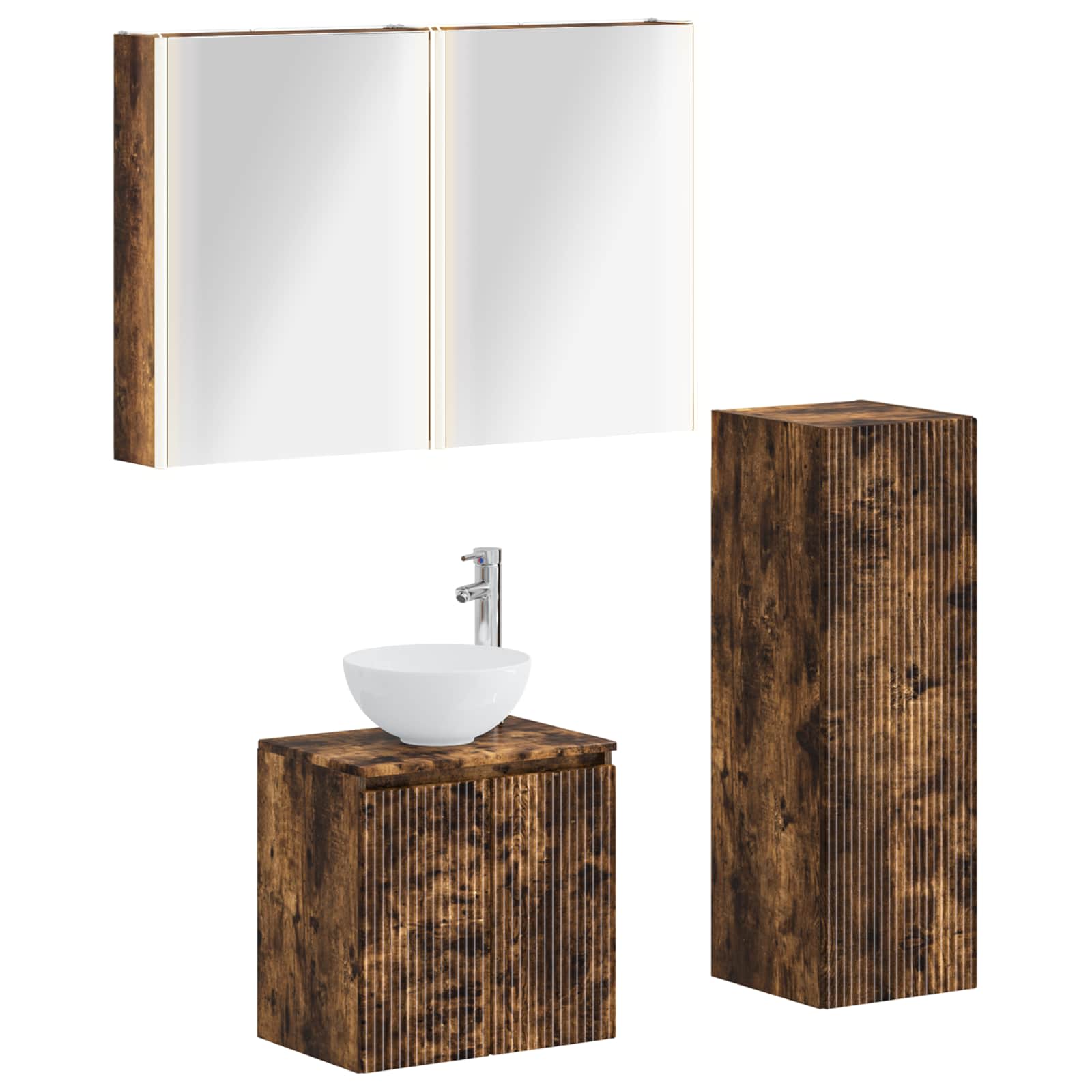 vidaXL Badkamermeubelset 4 pcs Wit Bewerkt hout en glas