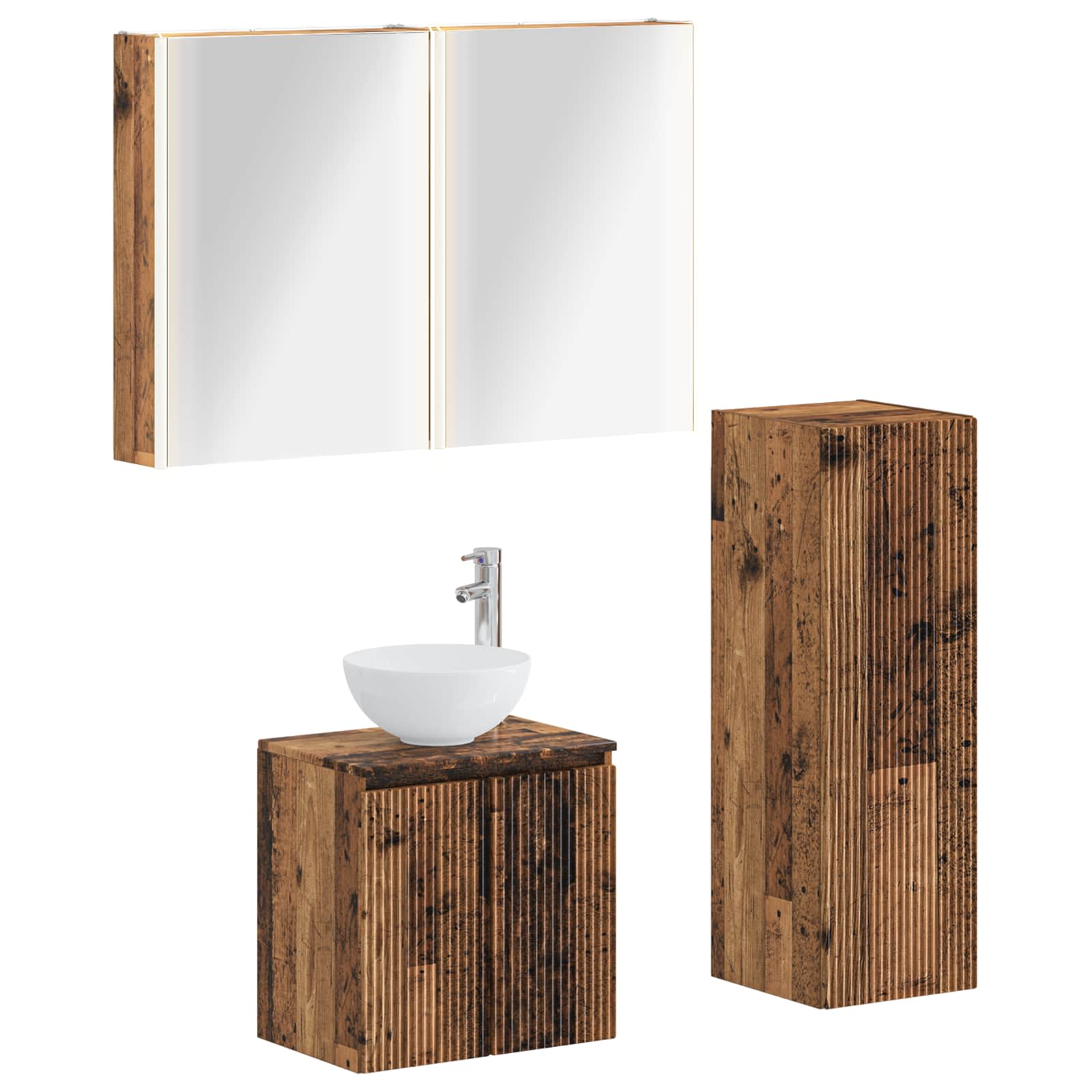 vidaXL Badkamermeubelset 4 pcs Wit Bewerkt hout en glas