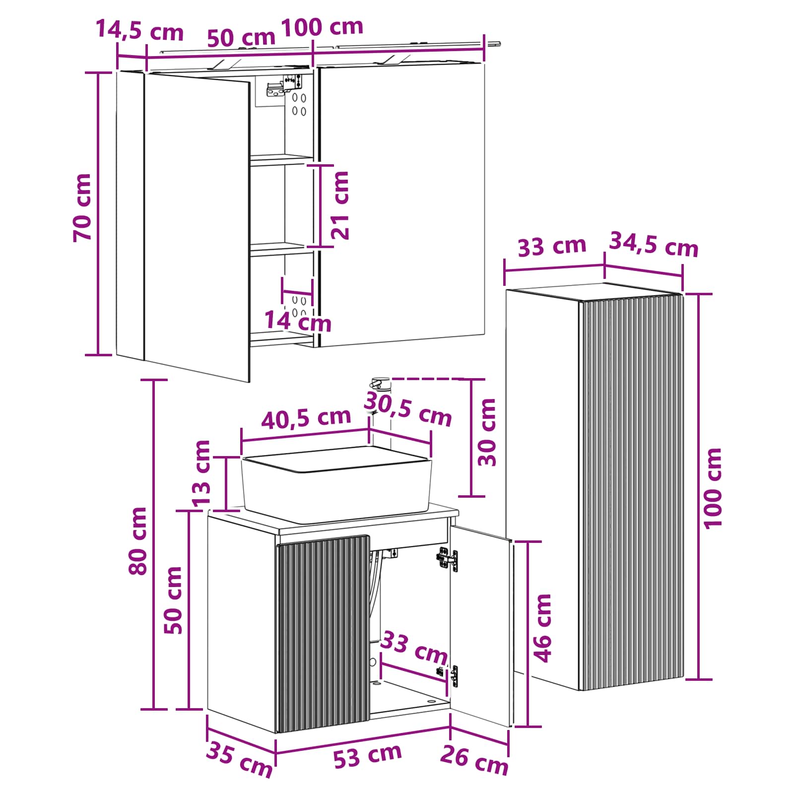 vidaXL Badkamermeubelset 4 pcs Wit Bewerkt hout en glas