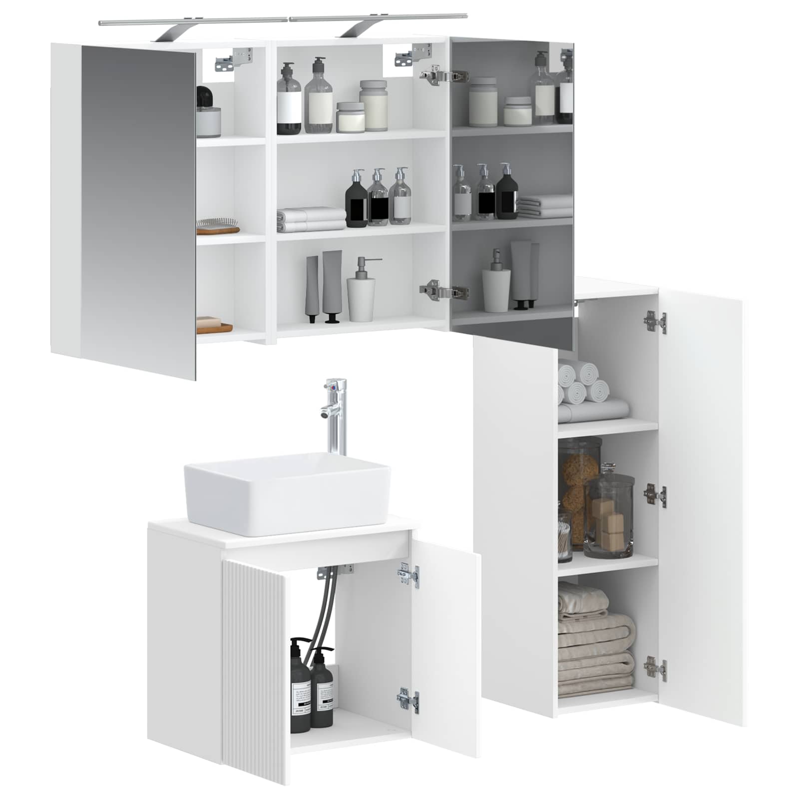 vidaXL Badkamermeubelset 4 pcs Wit Bewerkt hout en glas