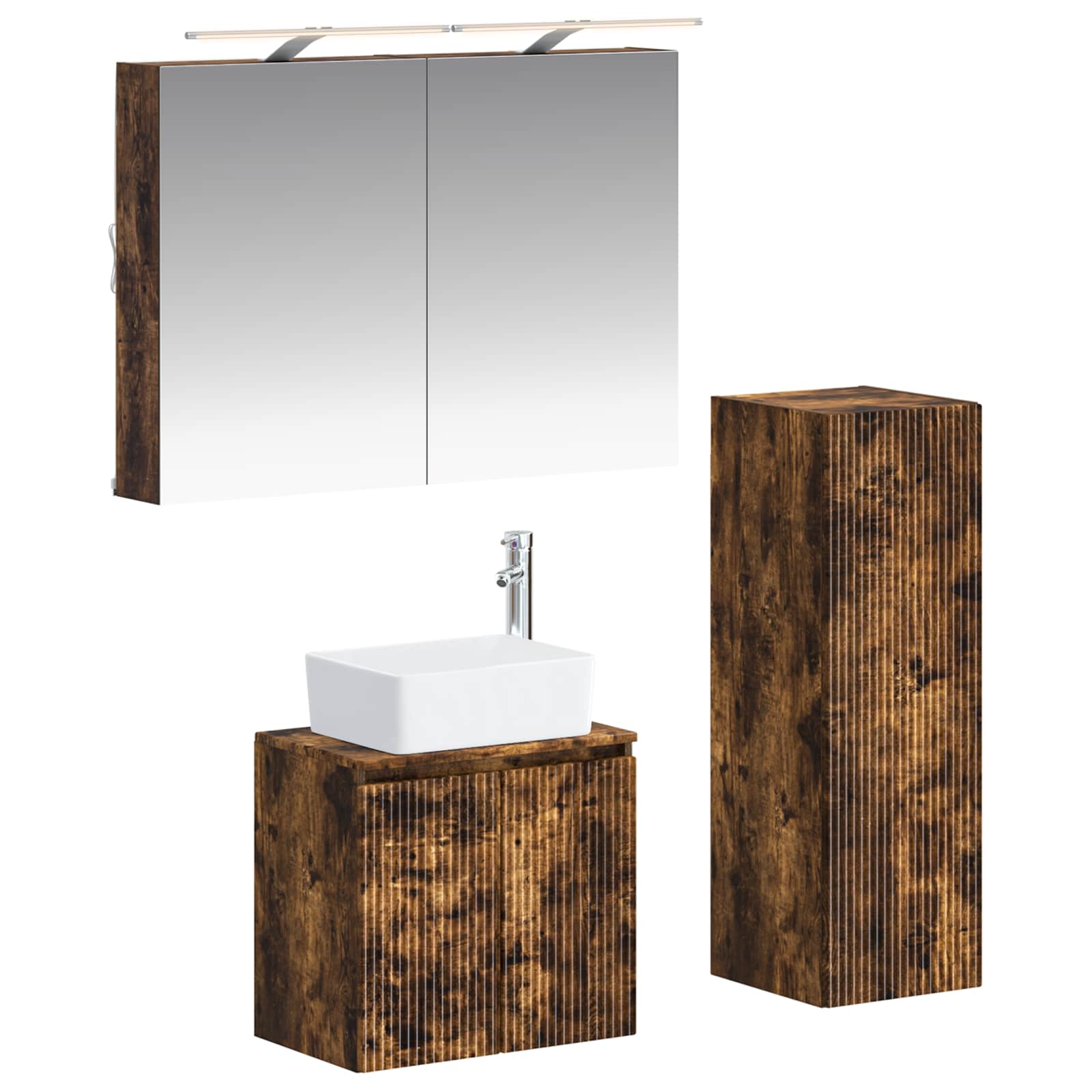vidaXL Badkamermeubelset 4 pcs Wit Bewerkt hout en glas