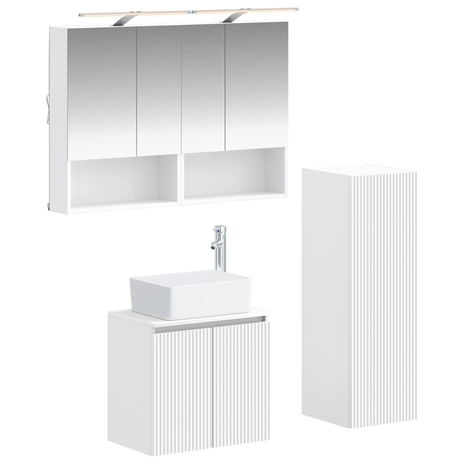 vidaXL Badkamermeubelset 4 pcs Wit Bewerkt hout en glas