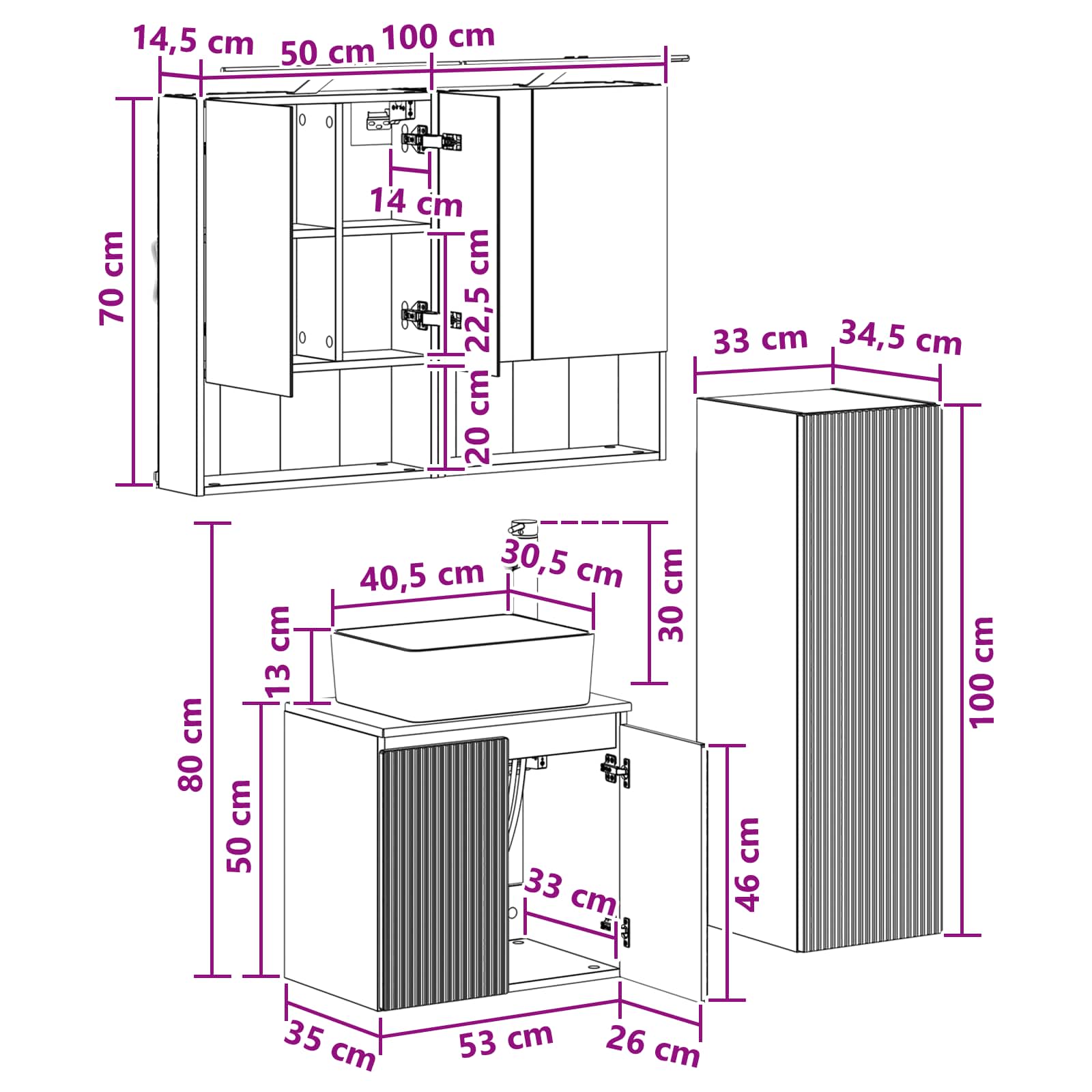 vidaXL Badkamermeubelset 4 pcs Wit Bewerkt hout en glas