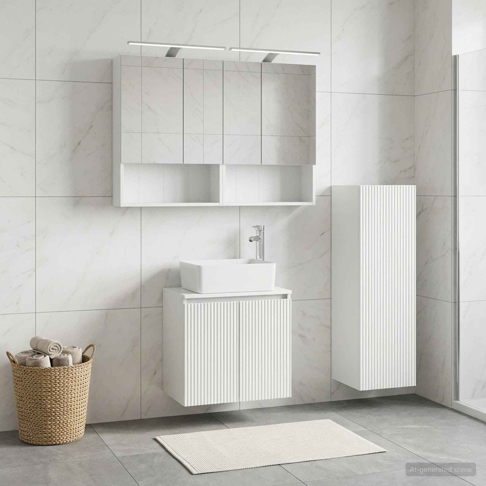 vidaXL Badkamermeubelset 4 pcs Wit Bewerkt hout en glas