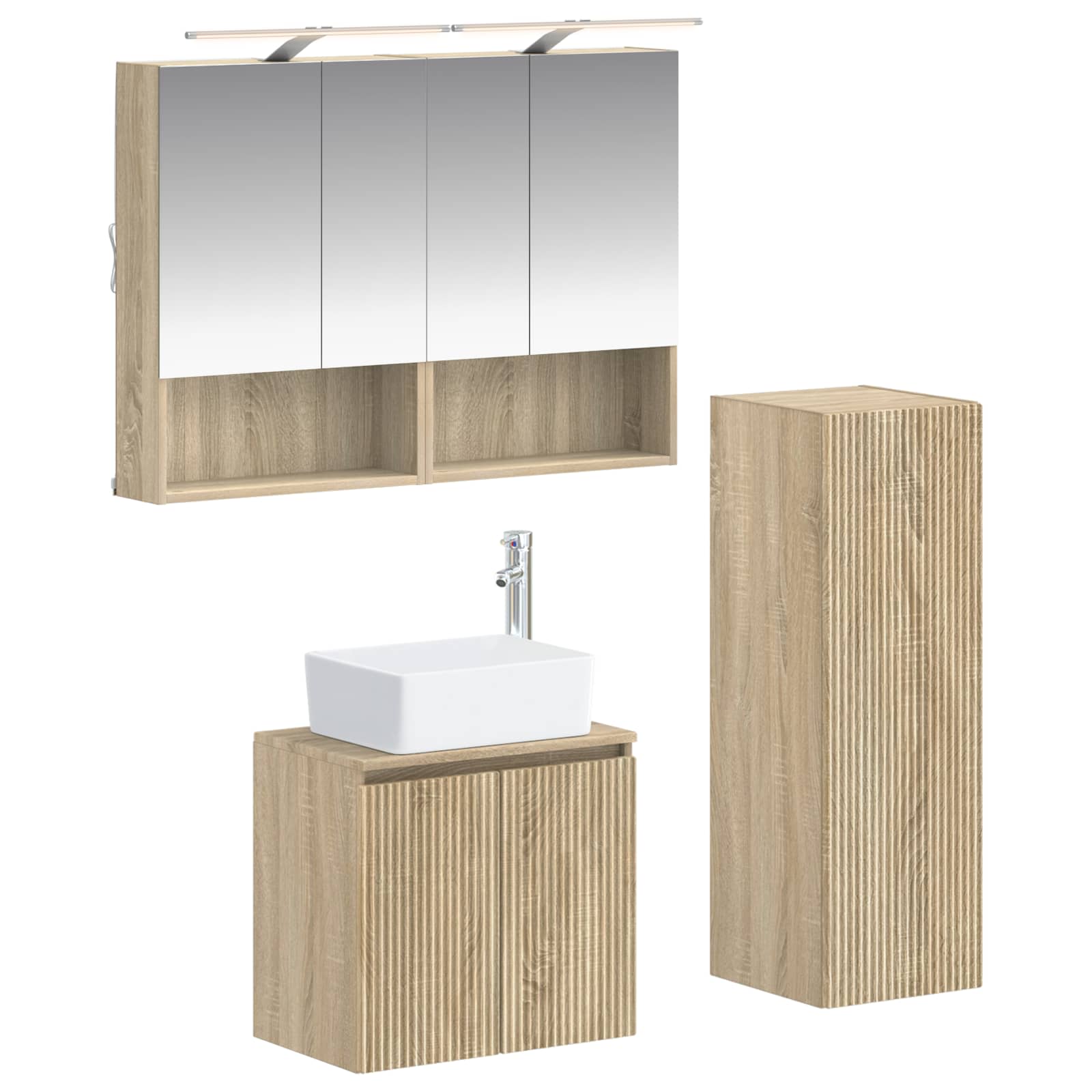 vidaXL Badkamermeubelset 4 pcs Wit Bewerkt hout en glas