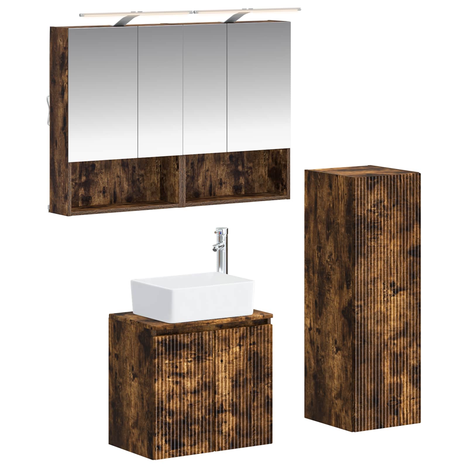 vidaXL Badkamermeubelset 4 pcs Wit Bewerkt hout en glas