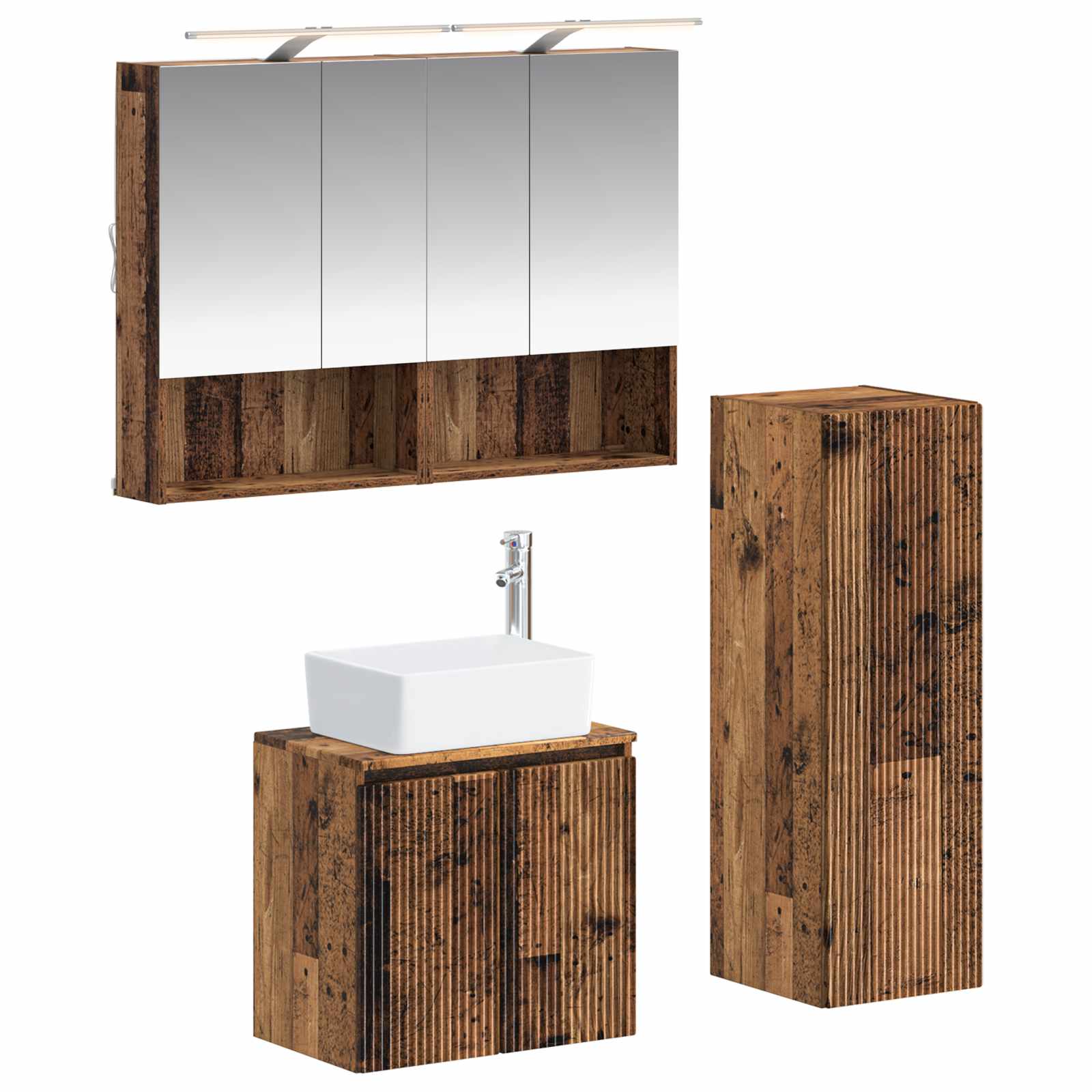 vidaXL Badkamermeubelset 4 pcs Wit Bewerkt hout en glas