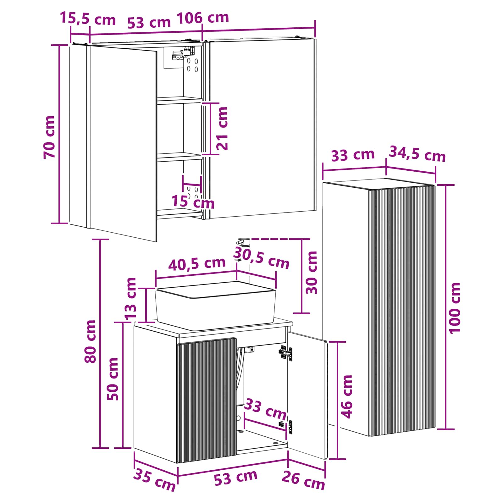 vidaXL Badkamermeubelset 4 pcs Wit Bewerkt hout en glas