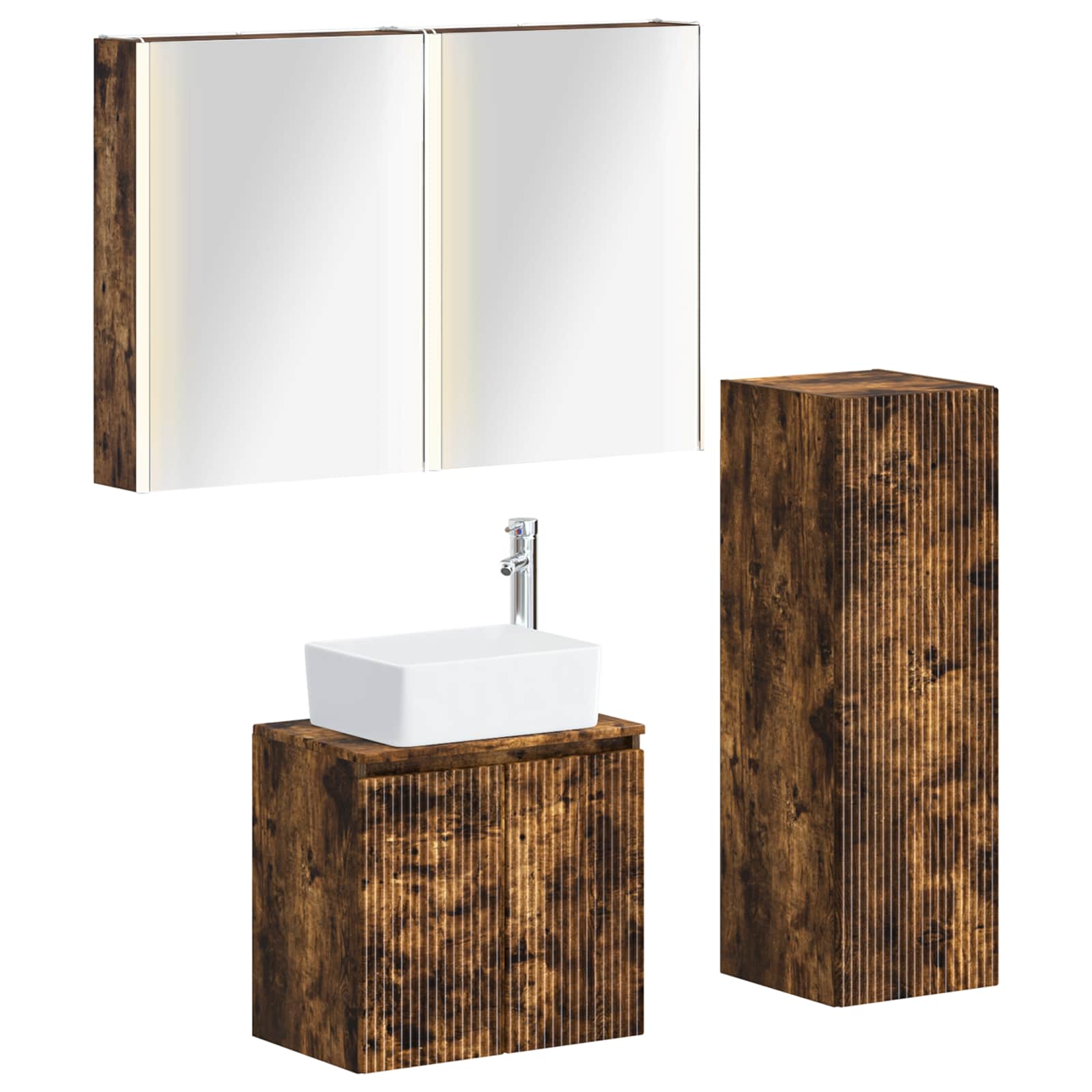 vidaXL Badkamermeubelset 4 pcs Wit Bewerkt hout en glas