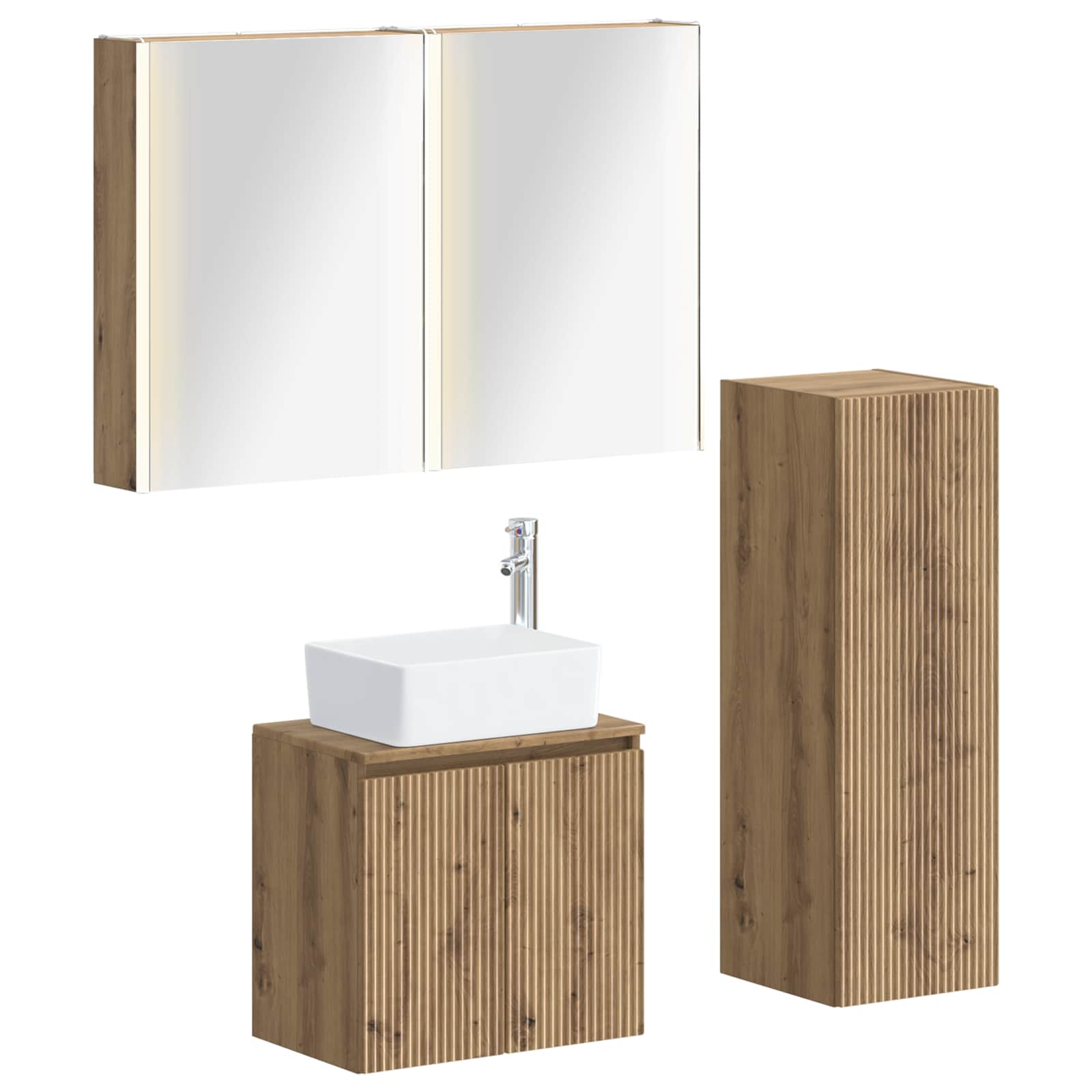 vidaXL Badkamermeubelset 4 pcs Wit Bewerkt hout en glas